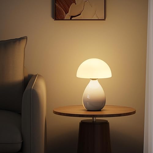 Miniatura 6 de Lámpara de seta pequeña luz de mesa vintage, mini lámpara moderna mesita de noche LED, pequeña luz regulable para dormitorio, sala de estar, base de