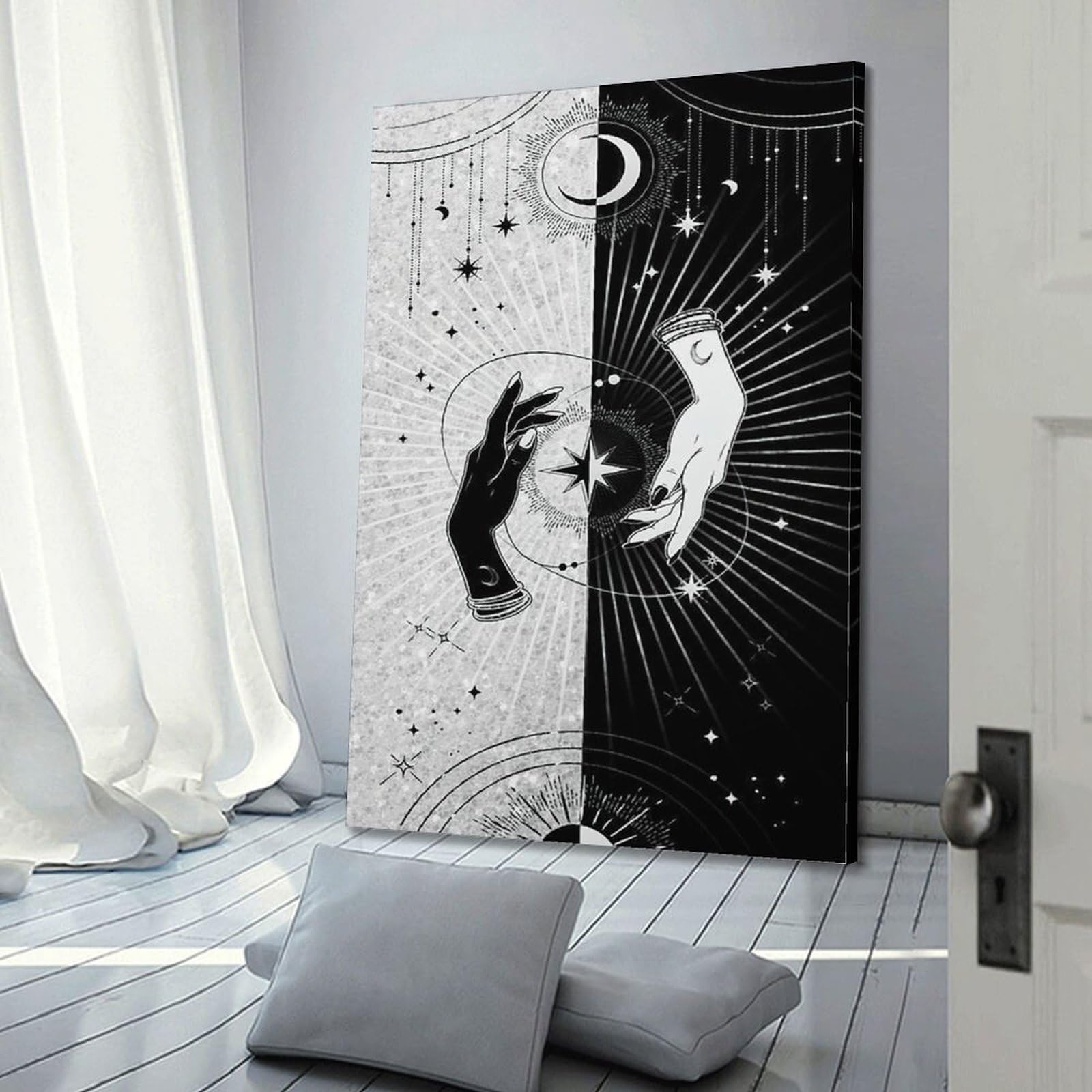 GLJXFP Poster su tela con tarocchi alternati in bianco e nero con palma alternata, decorazione artistica da parete, 60 x 90 cm