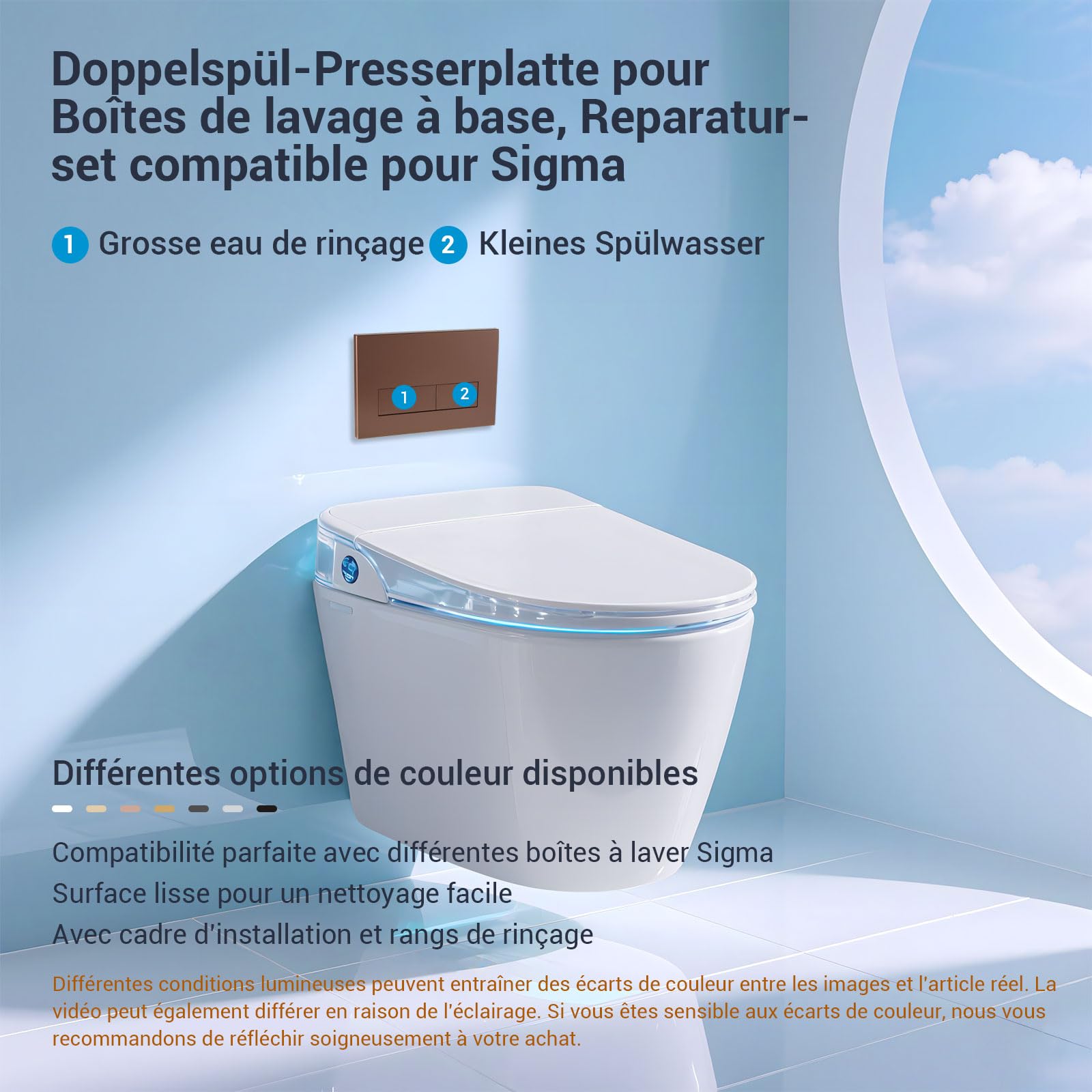 Plaque de Commande WC, Compatible Geberit Sigma, UP300 et UP320, avec Double Chasse, Équipée d'un Set de Leviers de Chasse et d'un Cadre d'Installation, Dimensions 245 × 164mm.(Bronze)
