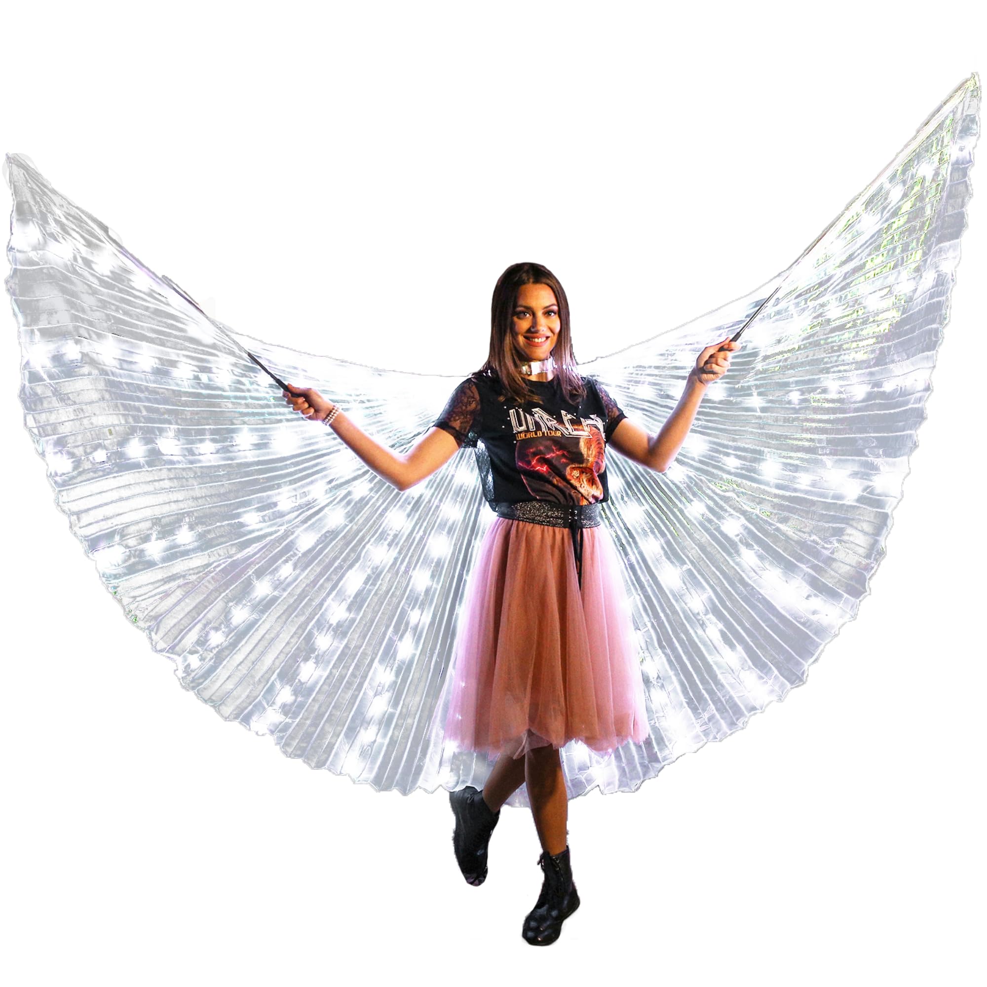 Illuminated Veil Angel Wings Adult Size Fairy Wings - Festival Angel Costume & Rave Cosplay Outfit