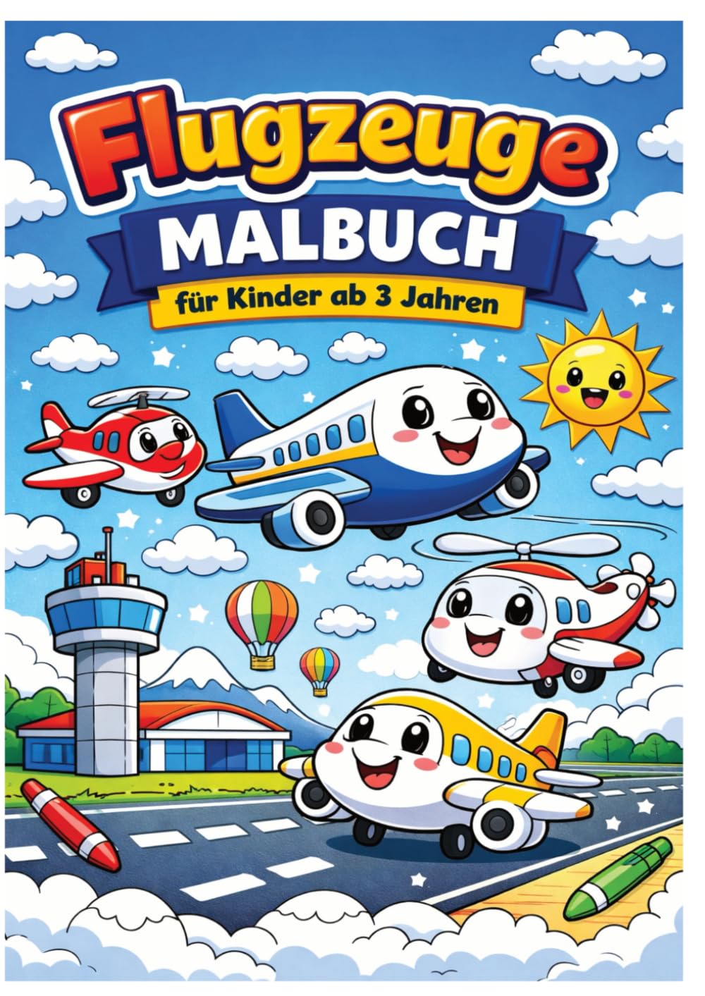 Flugzeuge Malbuch für Kinder ab 3 Jahren: Süße Flugzeuge zum Ausmalen mit dicken Linien