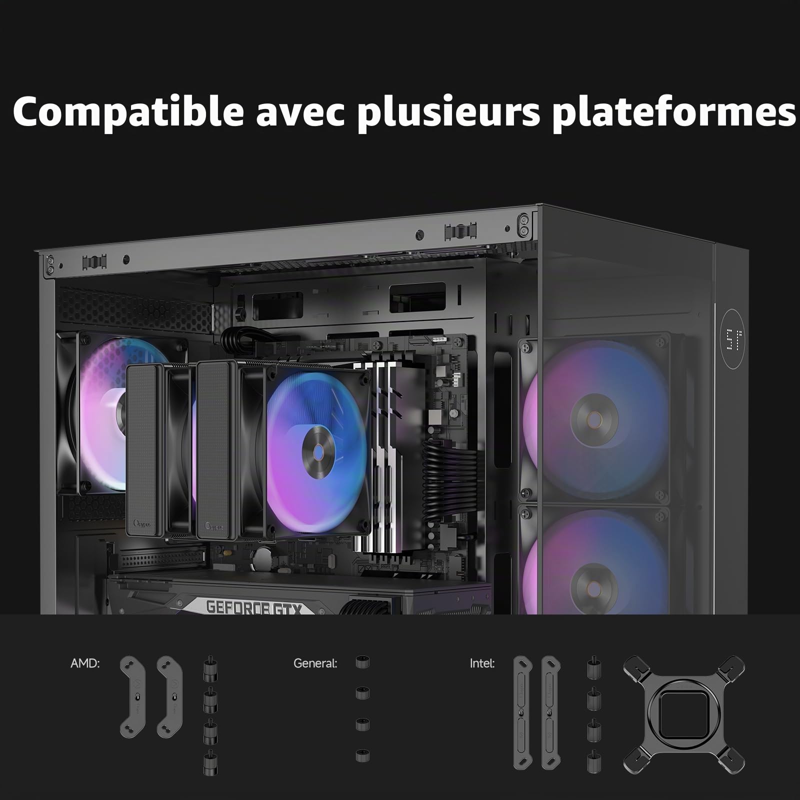 Delta A62 BK ARGB CPU Ventirad, Deux Ventilateurs PWM Silencieux de 120 mm avec Roulement Hydraulique, 6 Caloducs, pour AMD AM4/AM5 et Intel LGA 115X/1200/1700/1851
