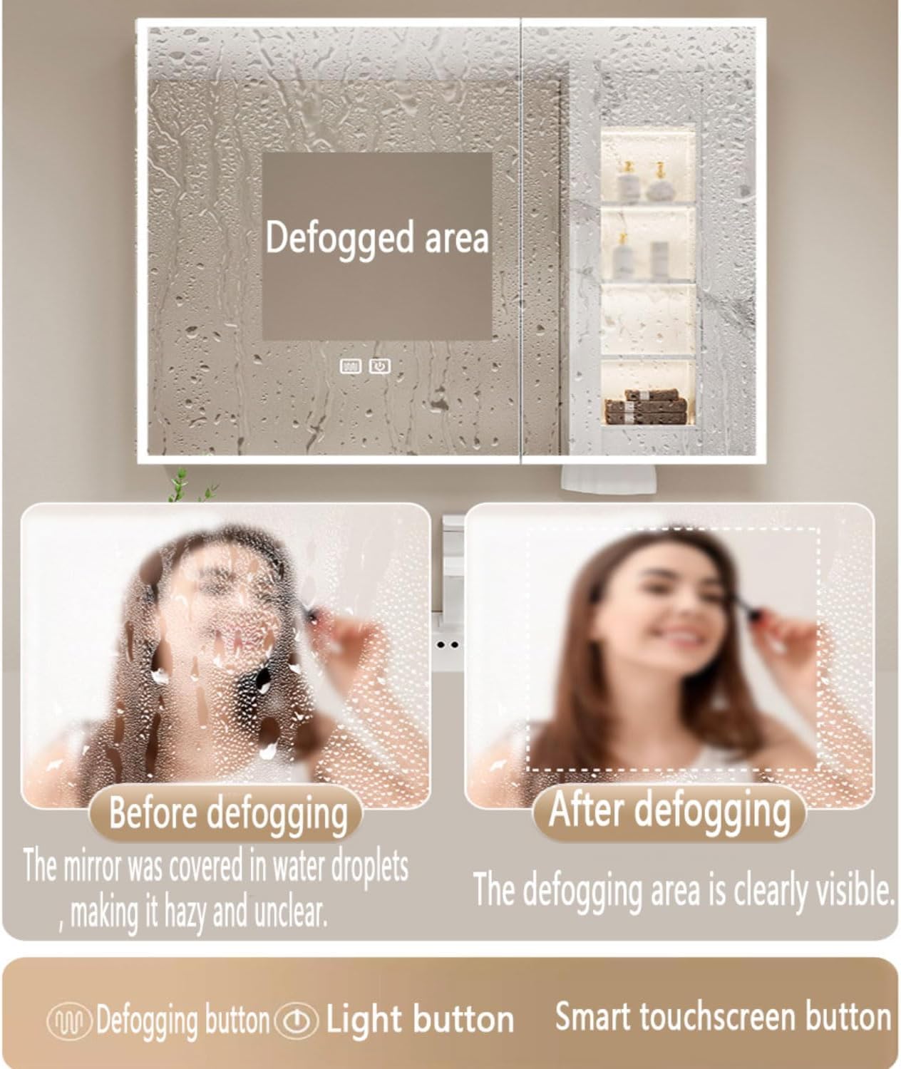 Armoire de salle de bain avec miroir LED et capteur tactile anti-buée pour salle de bain (angle droit, 60 cm)