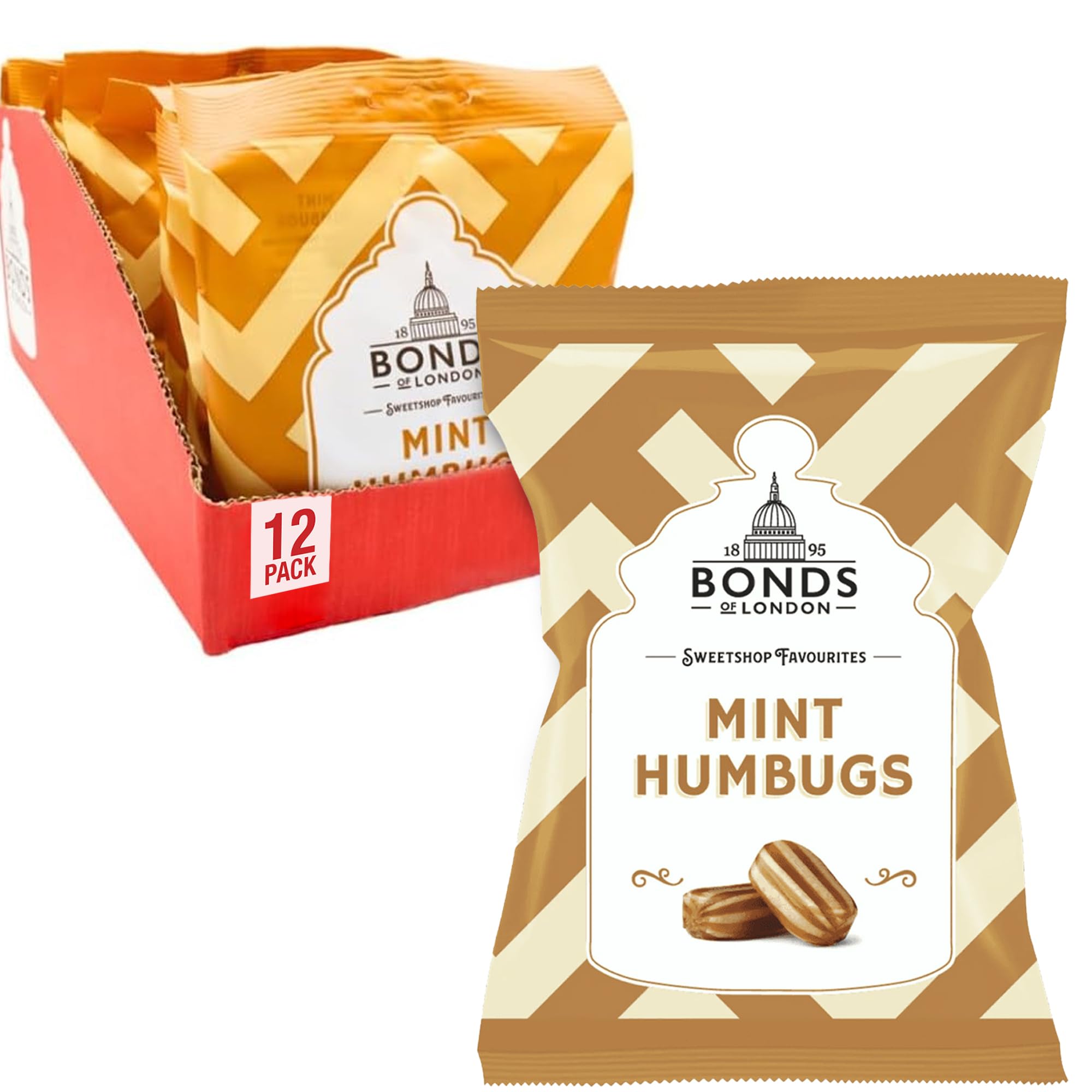 Bonds of London Mint Humbugs Bags, Retro Boiled Sweets With a Toffee Centre, ...