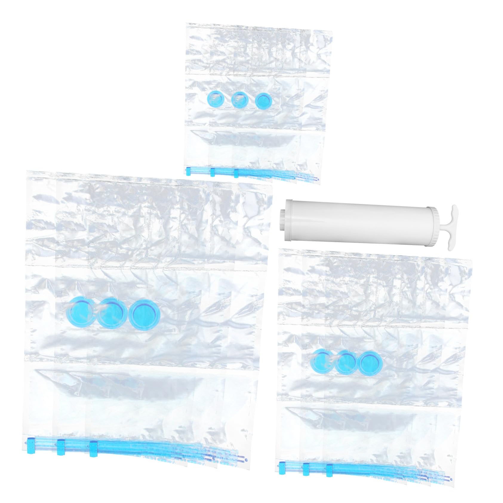 Sacchetti Sottovuoto da Viaggio 10 Pezzi Pompa Manuale | Pet e Pe, Tre Misure 30x50, 50x70, 70x100 Cm, Riutilizzabili, per Casa e Soggiorno