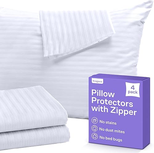 Miniatura 9 de Paquete de 12 protectores de almohada de tamaño estándar de 20 x 26 pulgadas, mezcla de satén de algodón, alta cantidad de hilos, color blanco, con