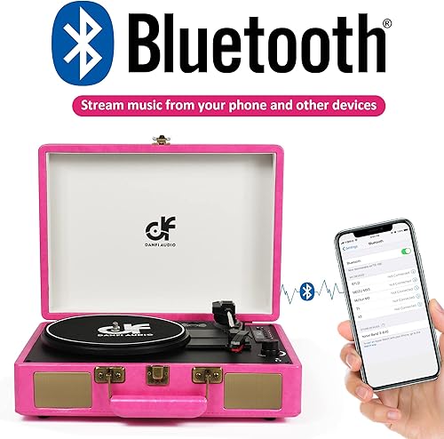 Miniatura 7 de Tocadiscos de maleta con Bluetooth vintage con altavoces integrados, tocadiscos portátil de 3 velocidades con grabadora de audio de vinilo USB,