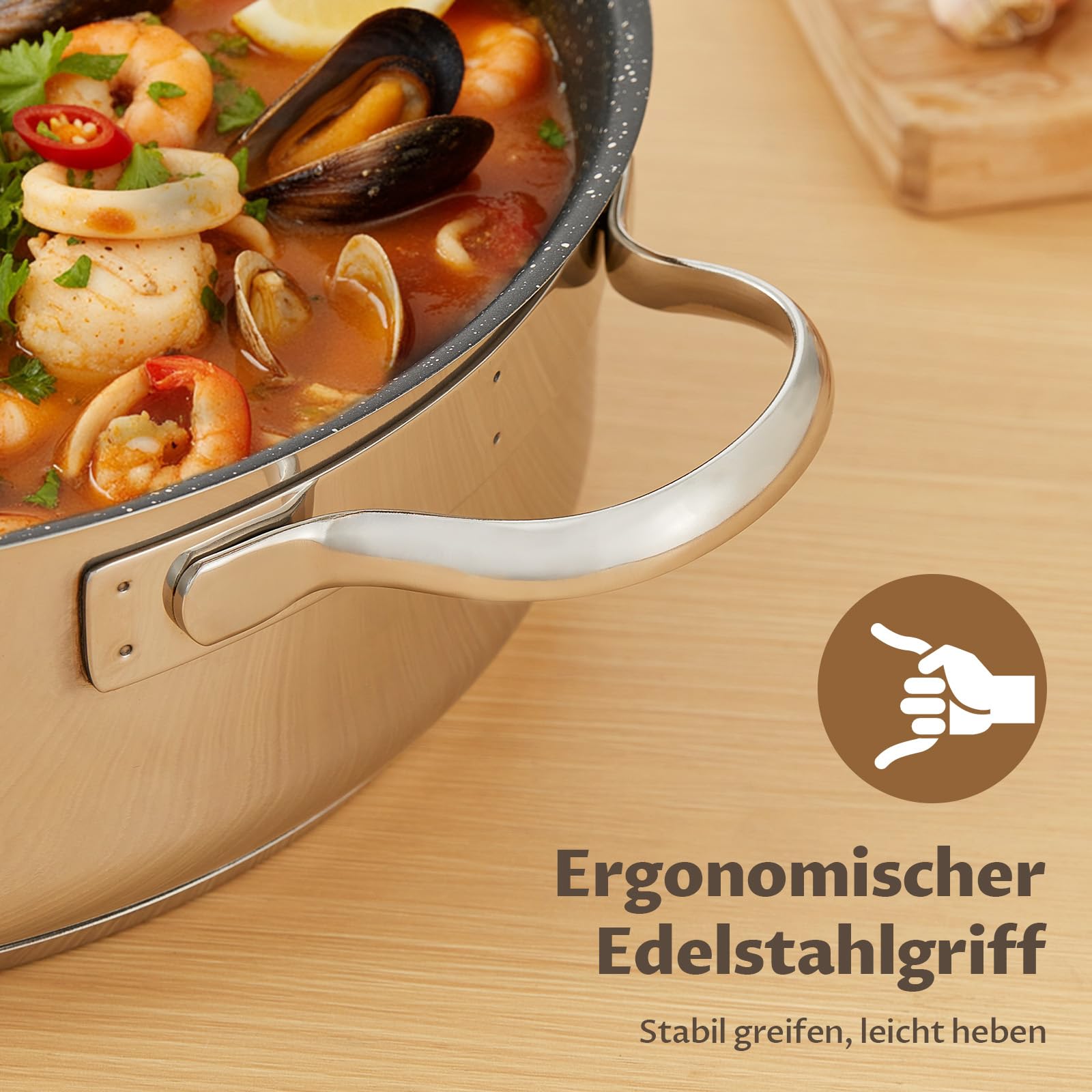 BEZIA Sartén honda de 28 cm de alto, 5,2 L, olla con tapa, acero inoxidable 18/10, revestimiento antiadherente, sin remaches, lavable, sartén para todo tipo de fuegos, para conservar el sabor, apta