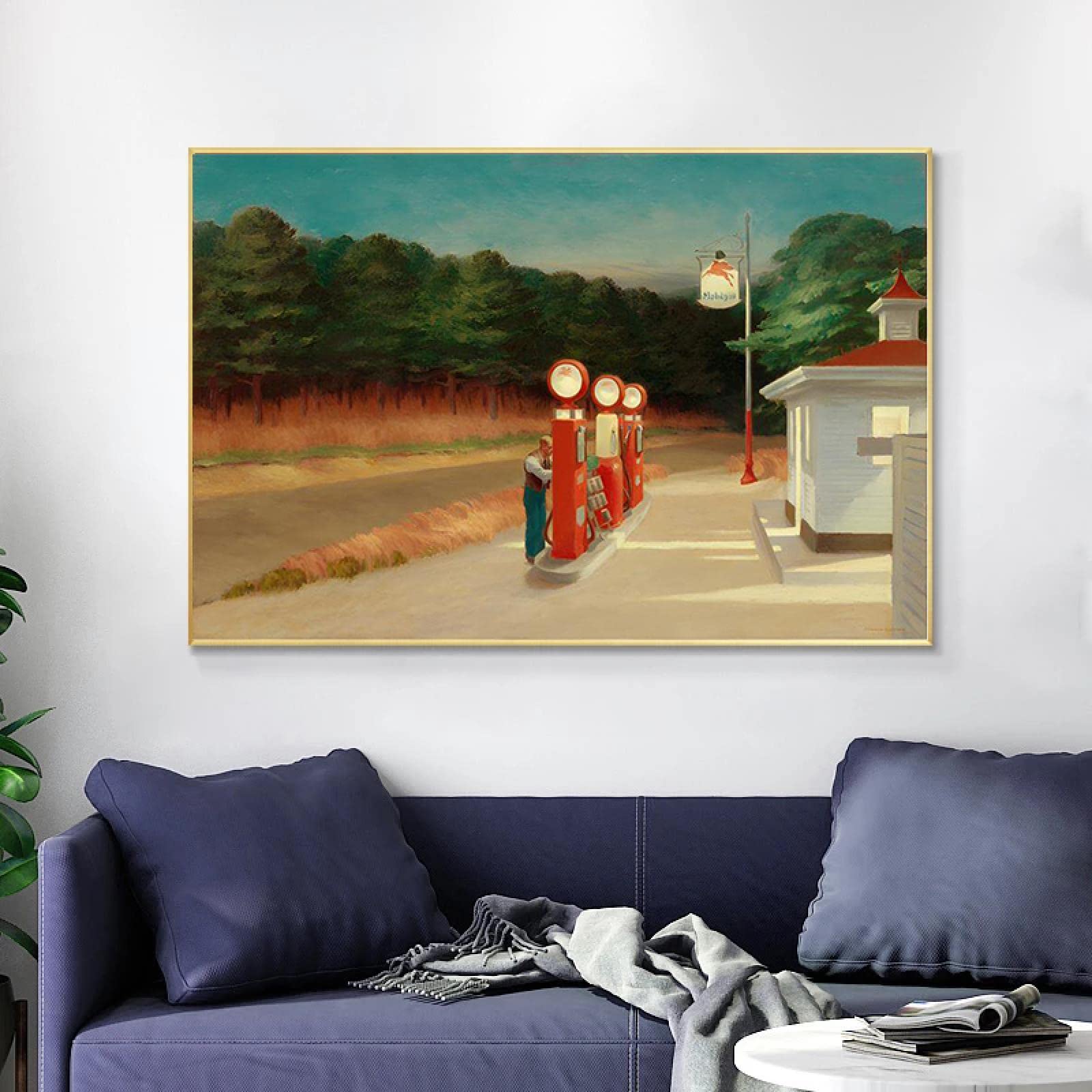 Edward Hopper Gasolinera Pinturas en lienzo Carteles e impresiones modernos Cuadros de arte de pared para la decoración de la pared de la sala de estar 40x65cm (16x26in) con marco