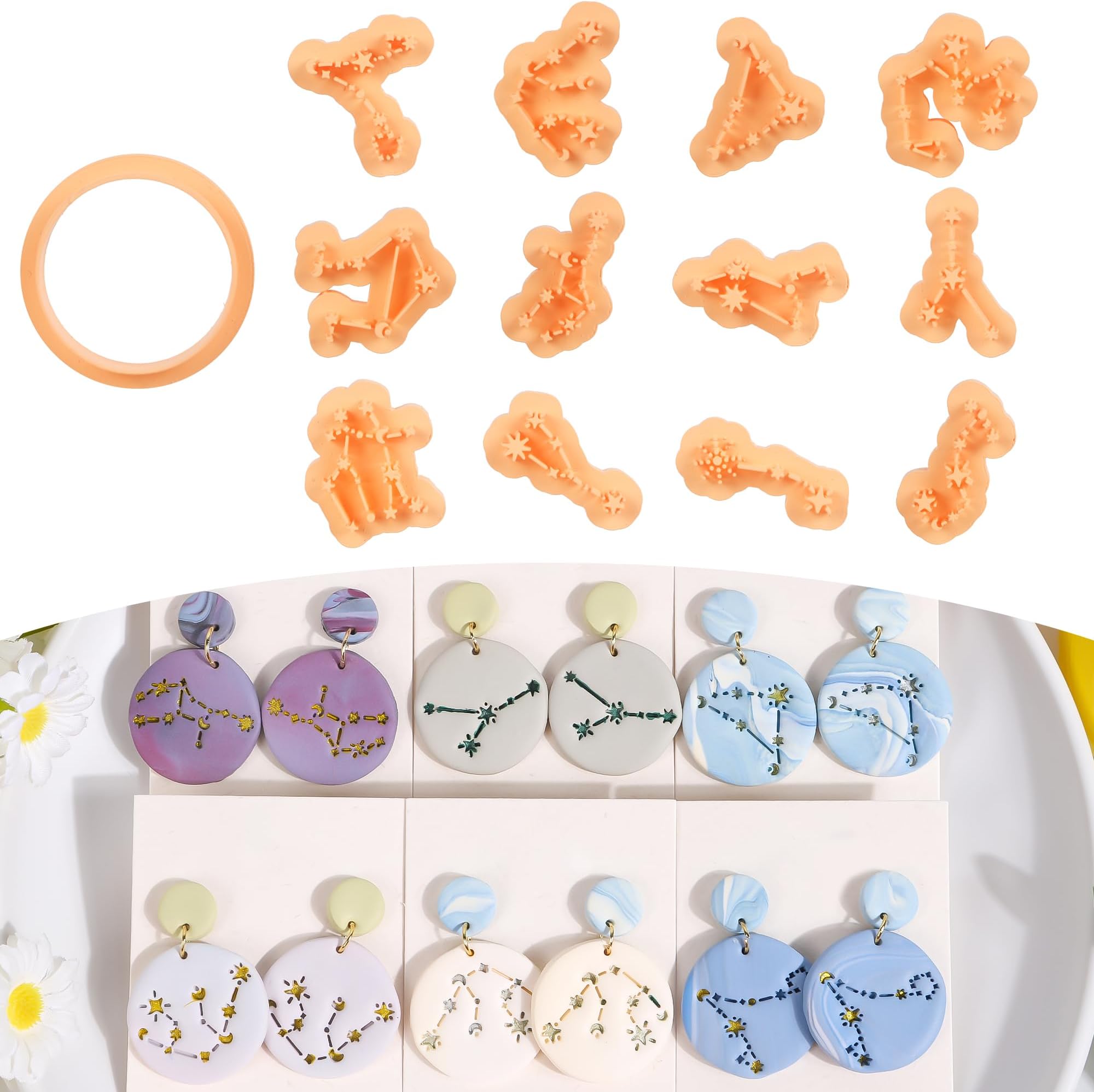 Puocaon Zodiac Polymer Clay Cutters - 13 Pcs Zodiac Star Signs Cutters for Polymer Clay Jewelry Constellations Earrings Making Kit for Polymeric Jewelry Design