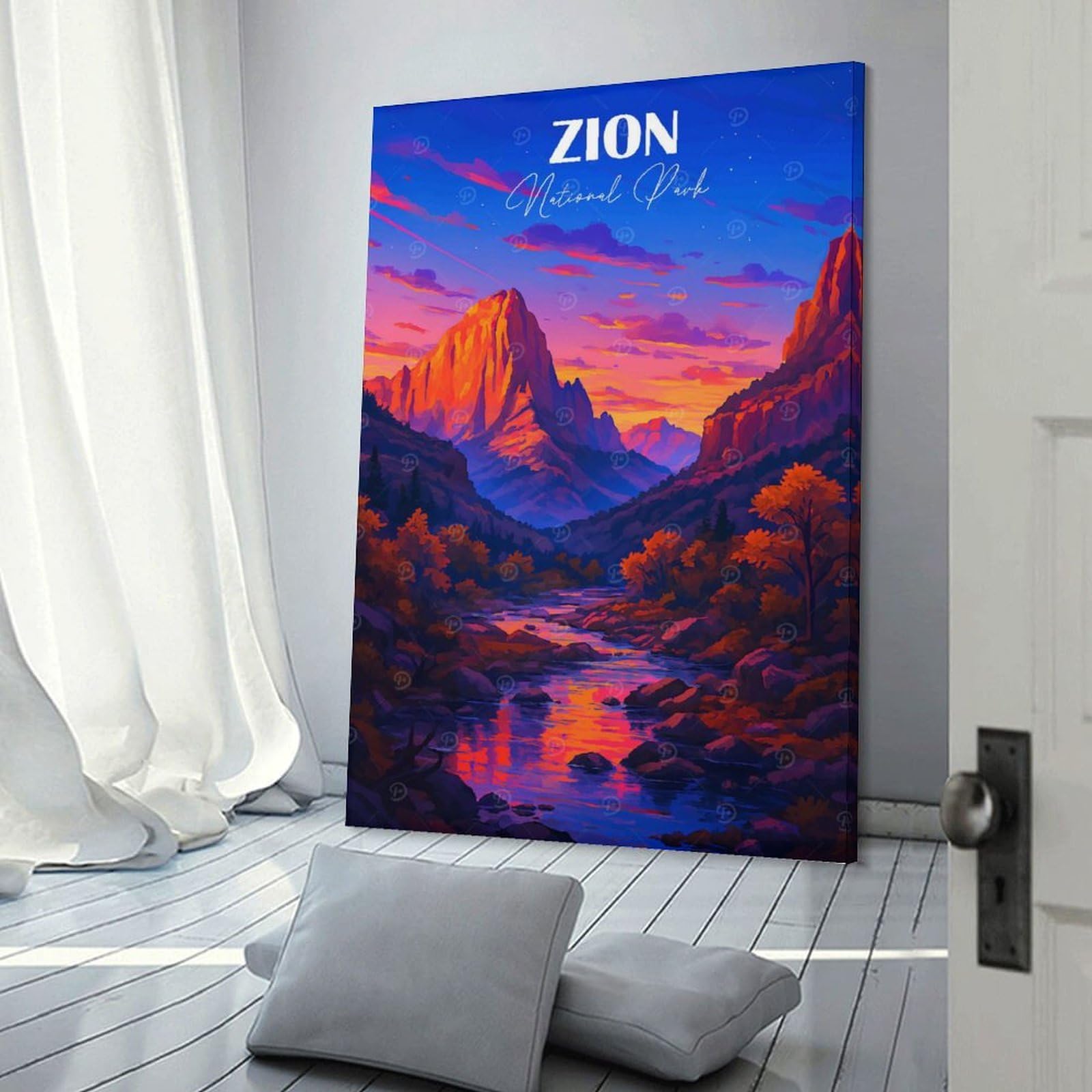 Junmoney Decorative Canvas Print Majestic Zion National Park, 24x36inch(60x90cm), for New Homes, Bedrooms Or Workspaces, Thoughtful Wall Decor for Art Lovers