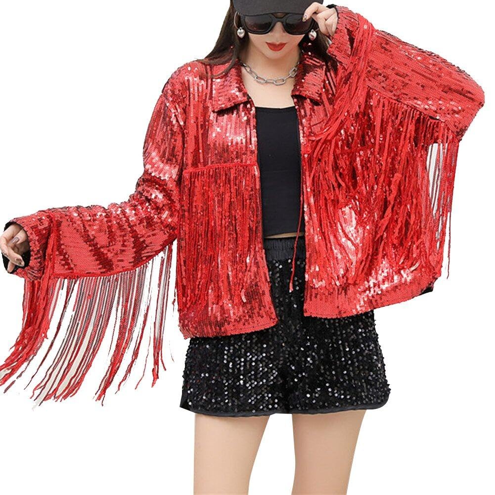 Veste de costume à sequins pour femme manteau rétro réfléchissant style rave