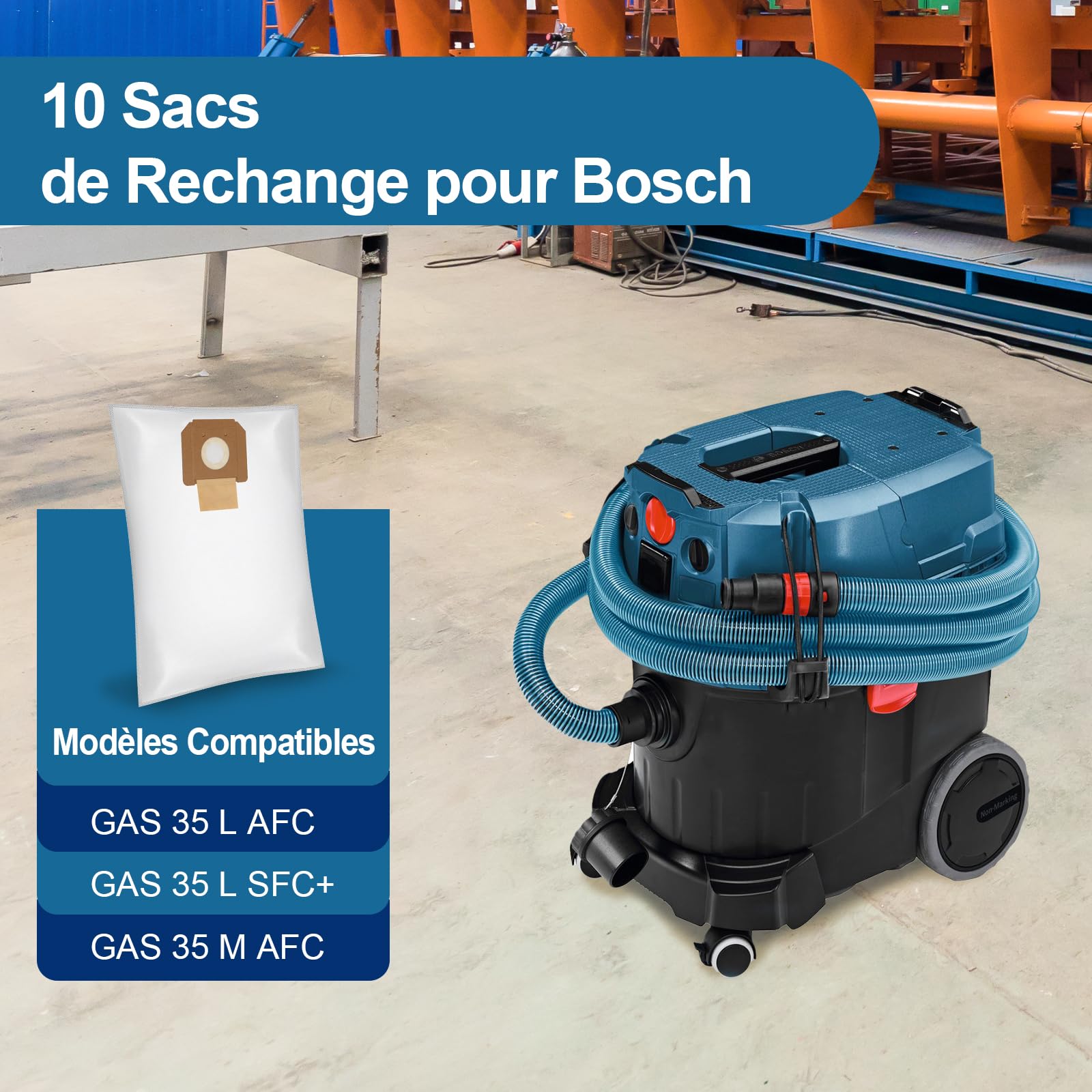 Lot de 10 Sacs à Poussière pour Bosch GAS 35 L AFC/L SFC+/M AFC Professional,Sac-Filtre en Non-Tissé Accessoires pour Bosch GAS 35,pour l'Aspiration Sèche