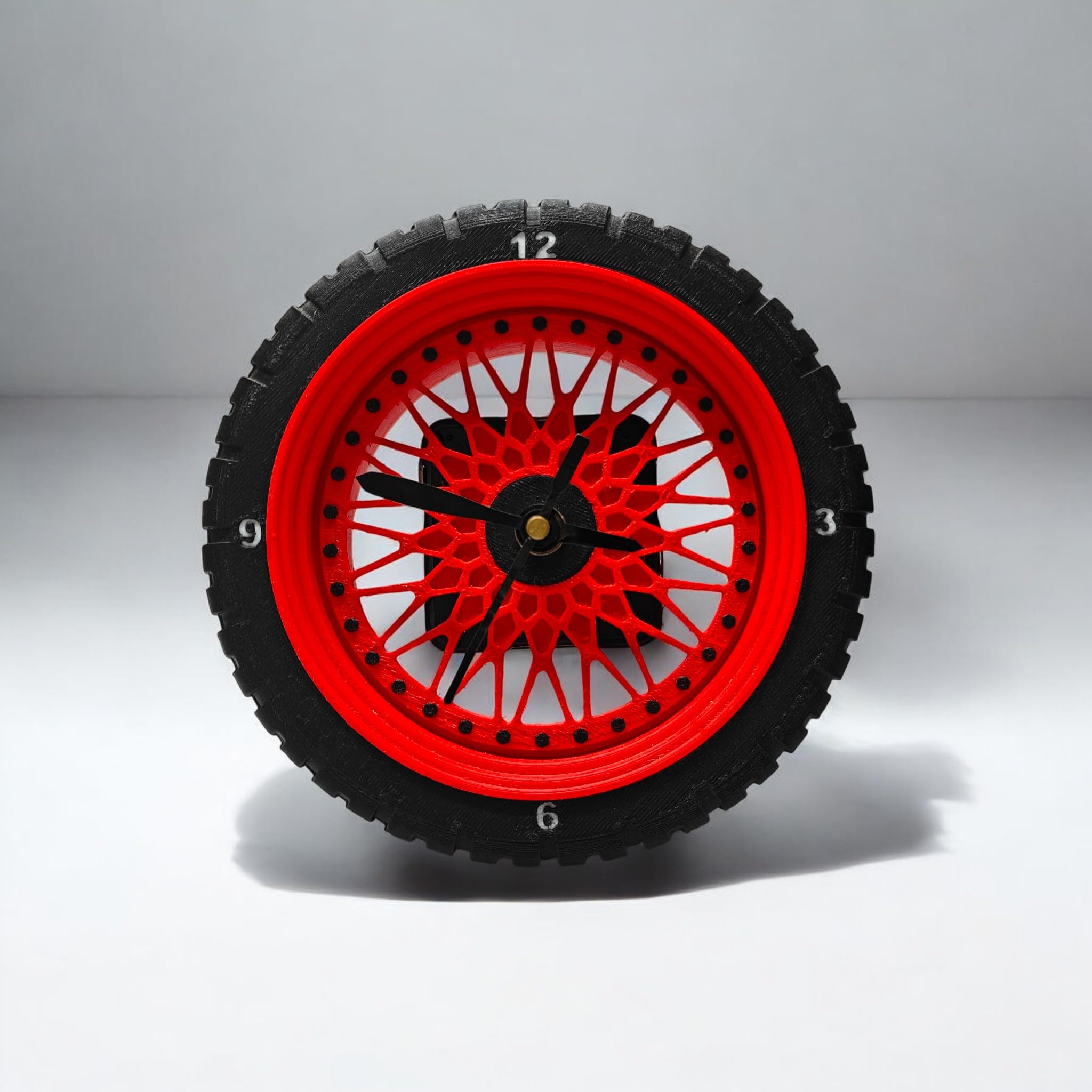 3D Racing Tire Wheel Desktop Clock 15cm, Red and Black Table Clock, Automotive Themed Decorative Clock with Tire Design-image-13
