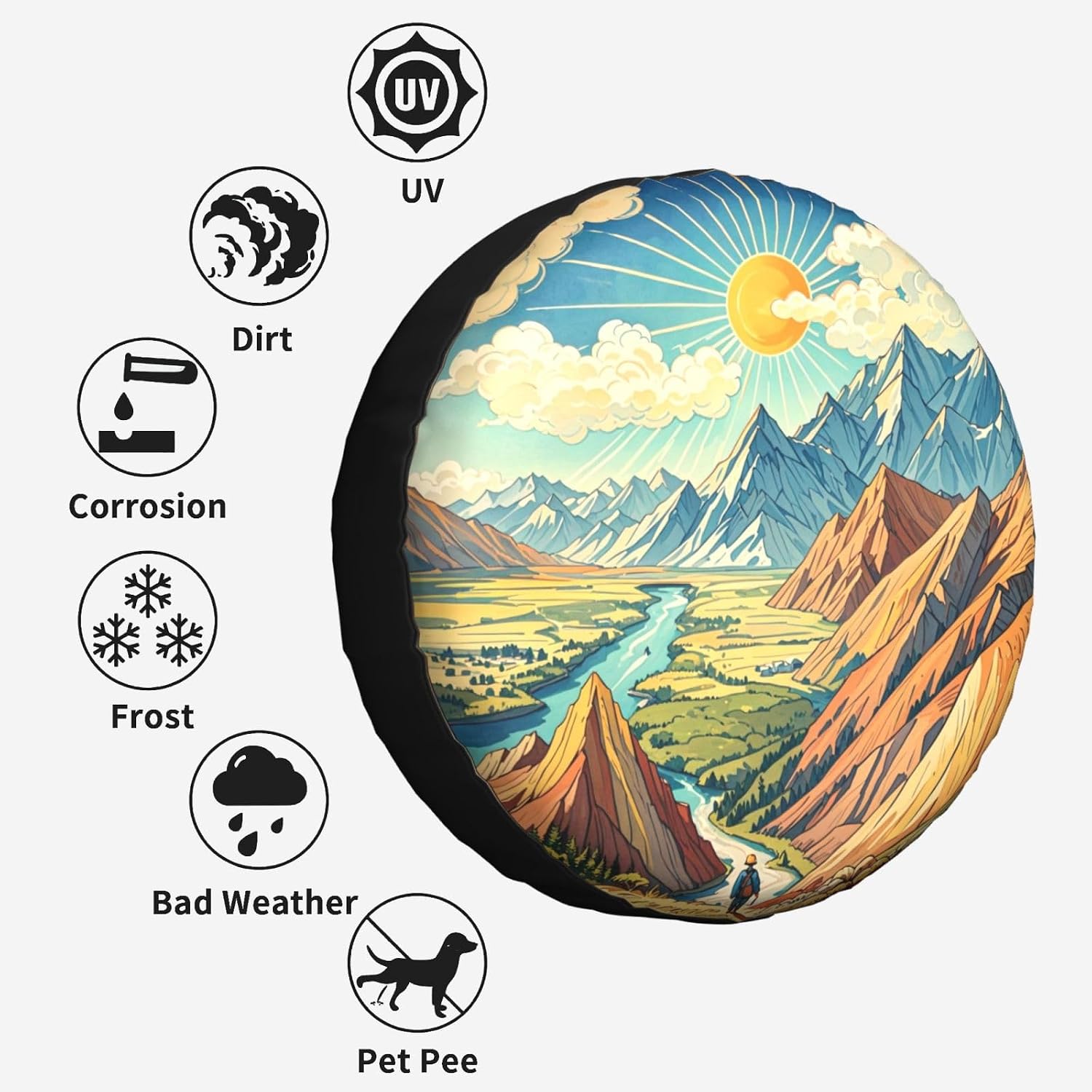 Mountains Natural Scenery Spare Tire Cover Wheel Protector Weatherproof Wheel Cover Universal Decorative Accessories for Camper RV SUV Travel Trailer 15"
