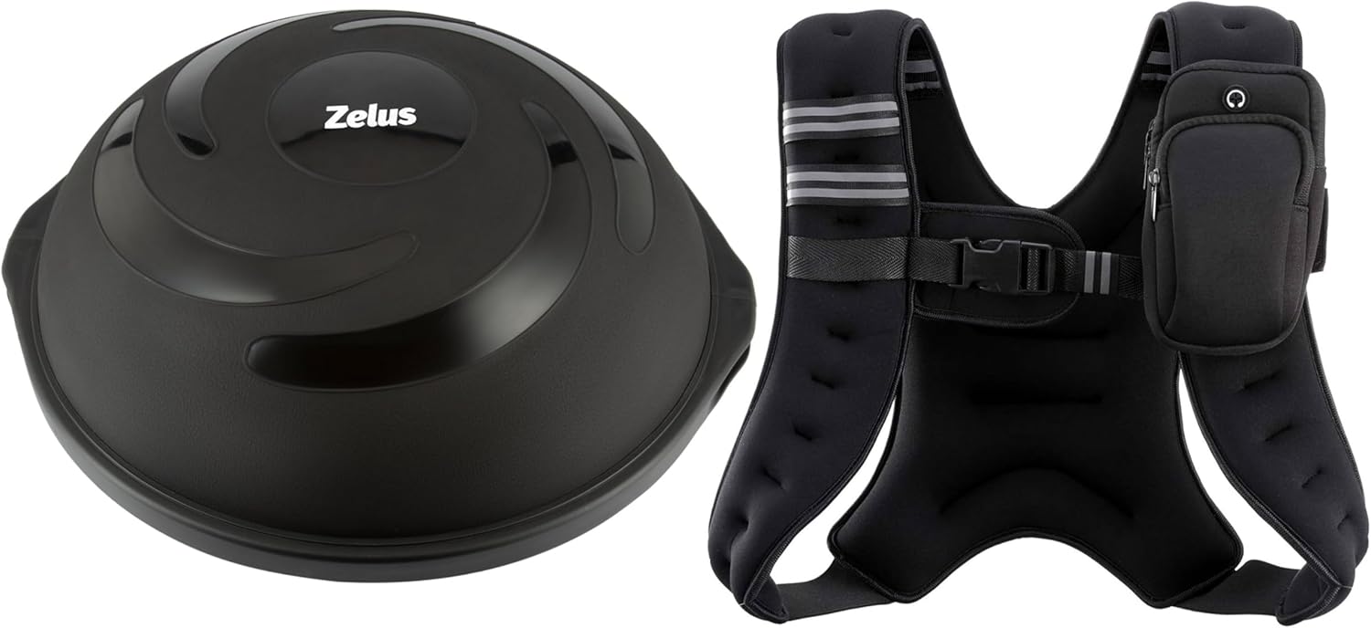 ZELUS Fitness Bundle: Balance Ball Trainer with Resistance Bands & Foot Pump + Weighted Vest for Enhanced Workouts