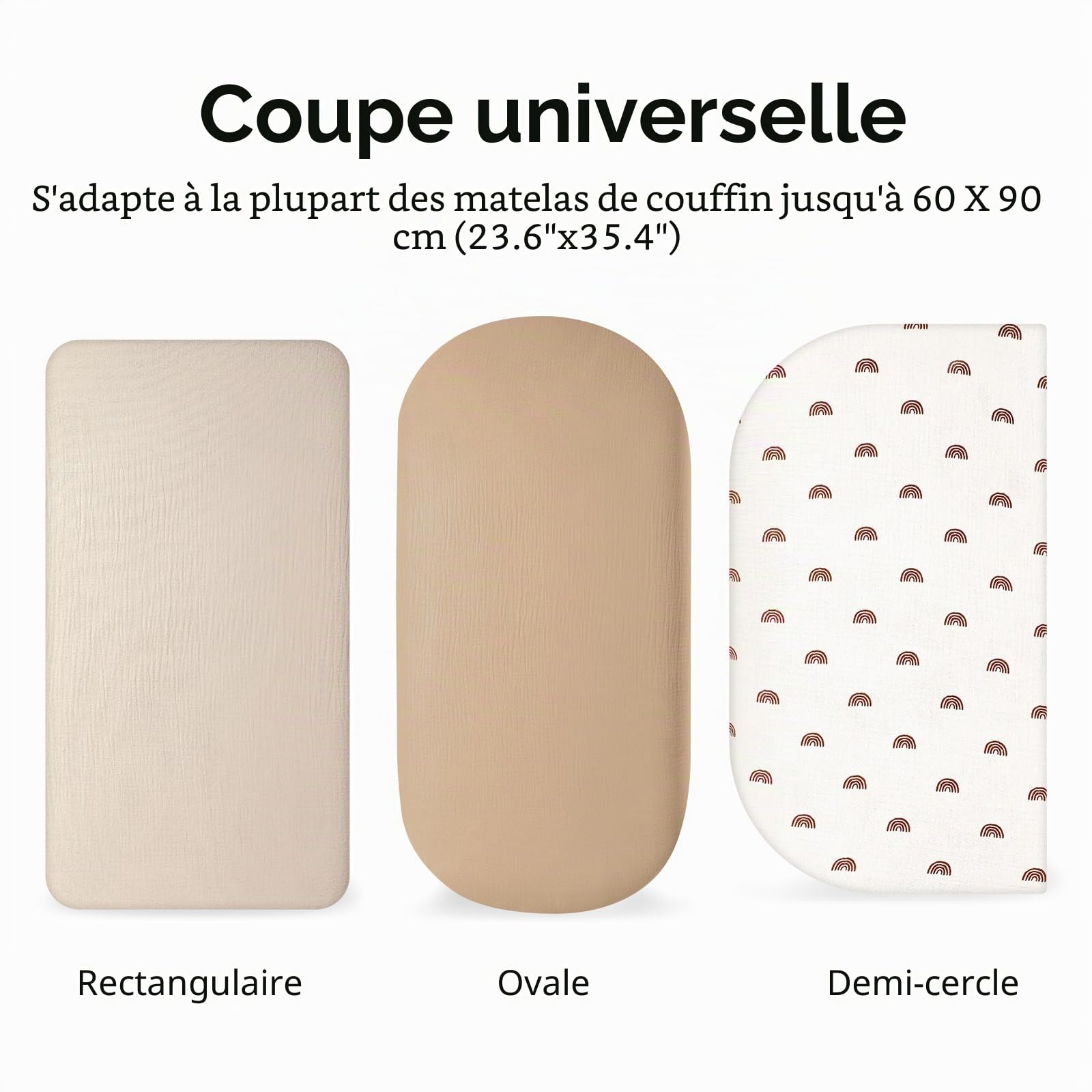 Drap Housse Cododo en Mousseline de Coton 90x50CM, 100% Coton Draps-Housses pour Couffin, Draps de Berceau pour Matelas Ovale et Rectangulai 50x83 cm,55x90 cm,50x90 cm (Arc-en-Ciel)