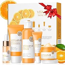 Vitamin C Skincare Set, 5PCS Face Care Kits With Niacinamide & Hyaluronic Acid for Glowing, Hydrated & Smooth Skin, Christmas Birthday Gift for Women Teenage Girls Friend Wife, Travel Sized