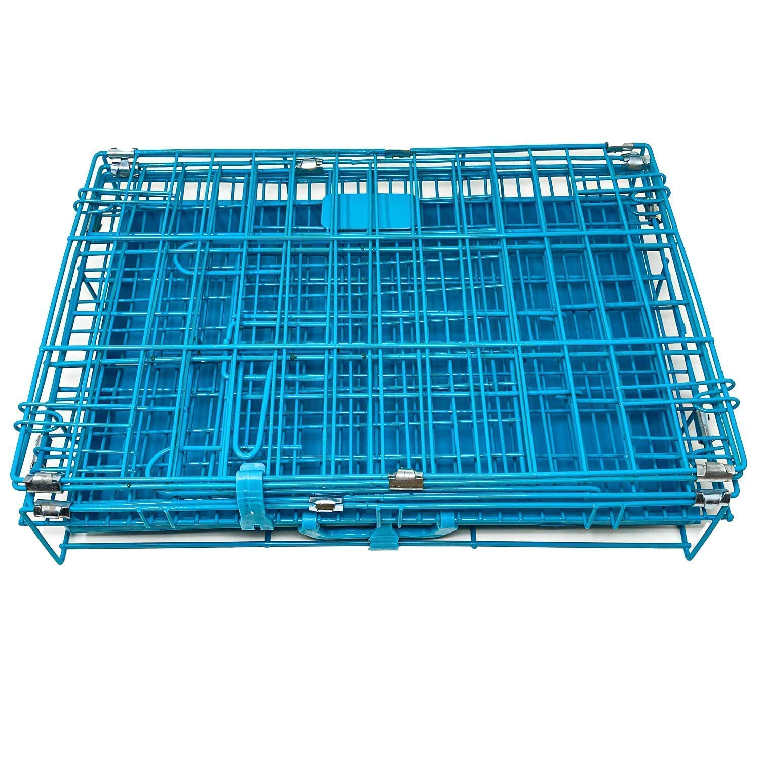 DRK Shopmart Double Door Cage with Removable Tray, Durable Folding House for Pets,Heavy Duty Dog, Travel Carrier Flight Crate for Dogs, Cats and Rabbits. (36inch Blue)Metal 1