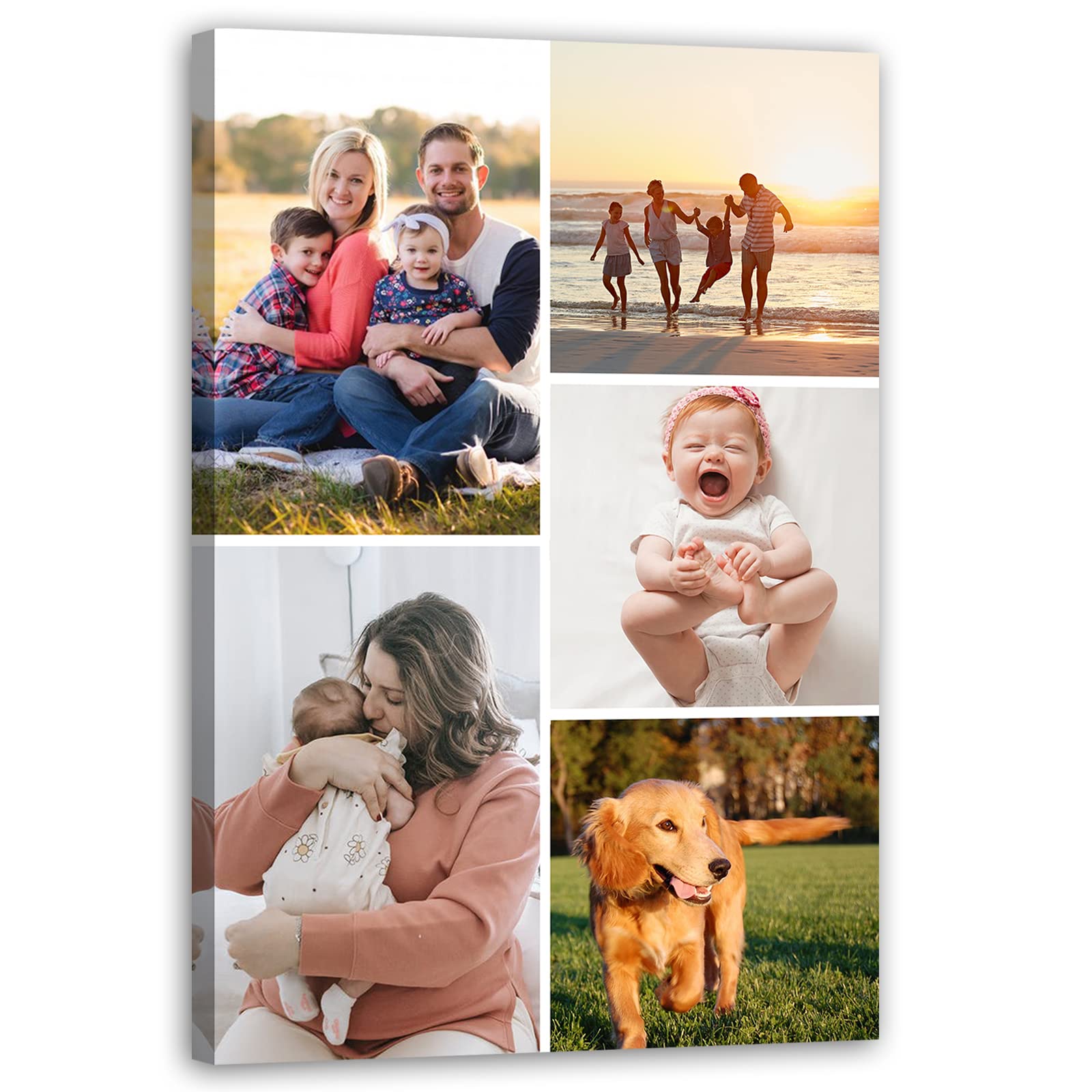 LZIMUCollage Canvas Prints with Your Photos Personalised Multi Pictures for Wall Custom Family Wedding Baby Pet Dog Photo to Canvas Customised Gifts Home Wall Decor (Collage Photo-6, Framed)