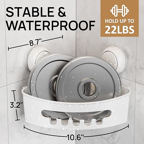 Miniatura 7 de LEVERLOC Organizador de ducha de esquina con ventosa, ventosa para estantes de ducha, paquete de 2 cestas de baño potente, organizador impermeable y