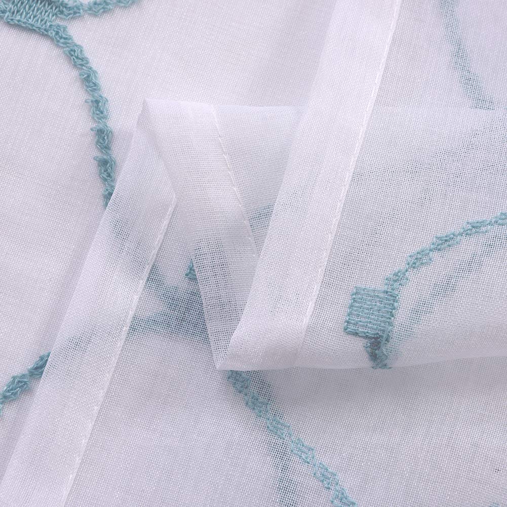 Cortinas traslúcidas bordadas azules de 63 pulgadas, cortinas de gasa con bolsillo para barra para sala de estar, dormitorio, tratamientos de ventana, paneles de cortina ondulados con diamante 7