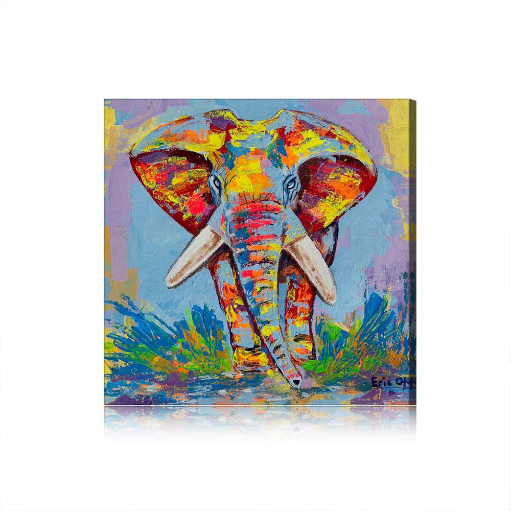 Peinture sur toile éléphant graffiti 30x30cm pour décorer un mur blanc