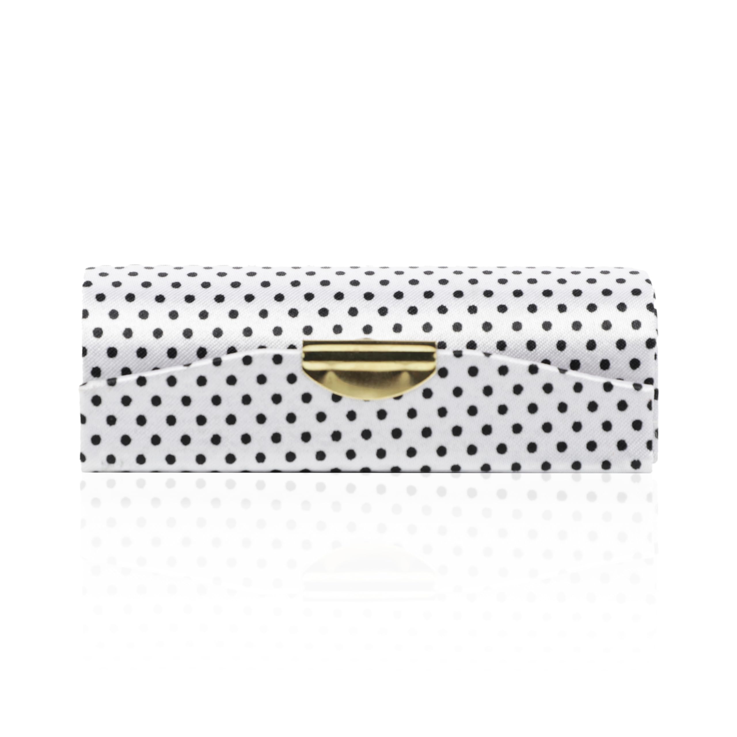 Motique Accessories White Polka Dot Lipstick Case With Mirror Purse Holder Set of 2