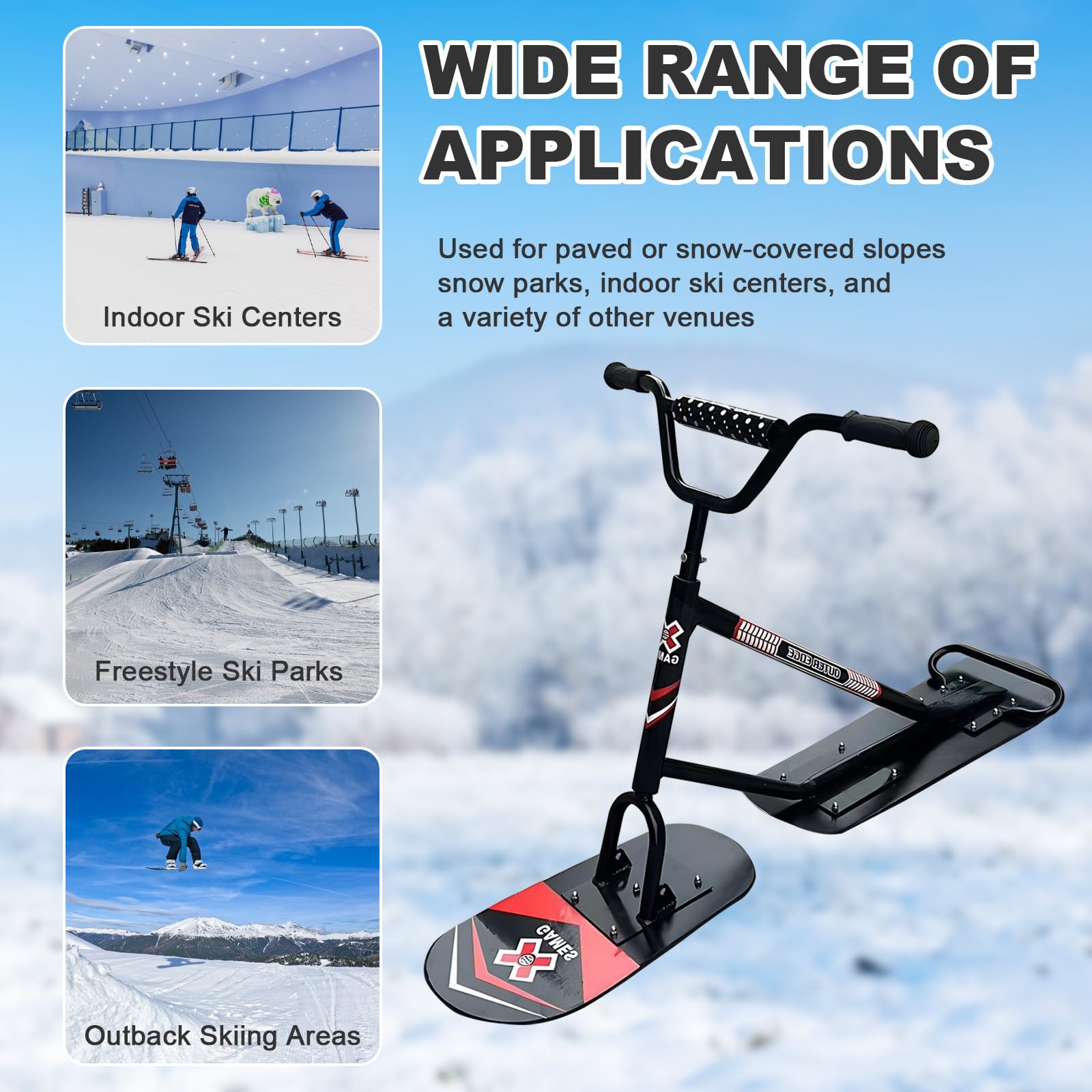 SHAHRYAR Nouvelle Trottinette des Neiges pour Enfants Et Adultes,Luges/Snowboards pour Adultes,Direction Pivotante À 360°, Capacité De Charge De 150 Kg,Luge De Snowboard Lightcolor