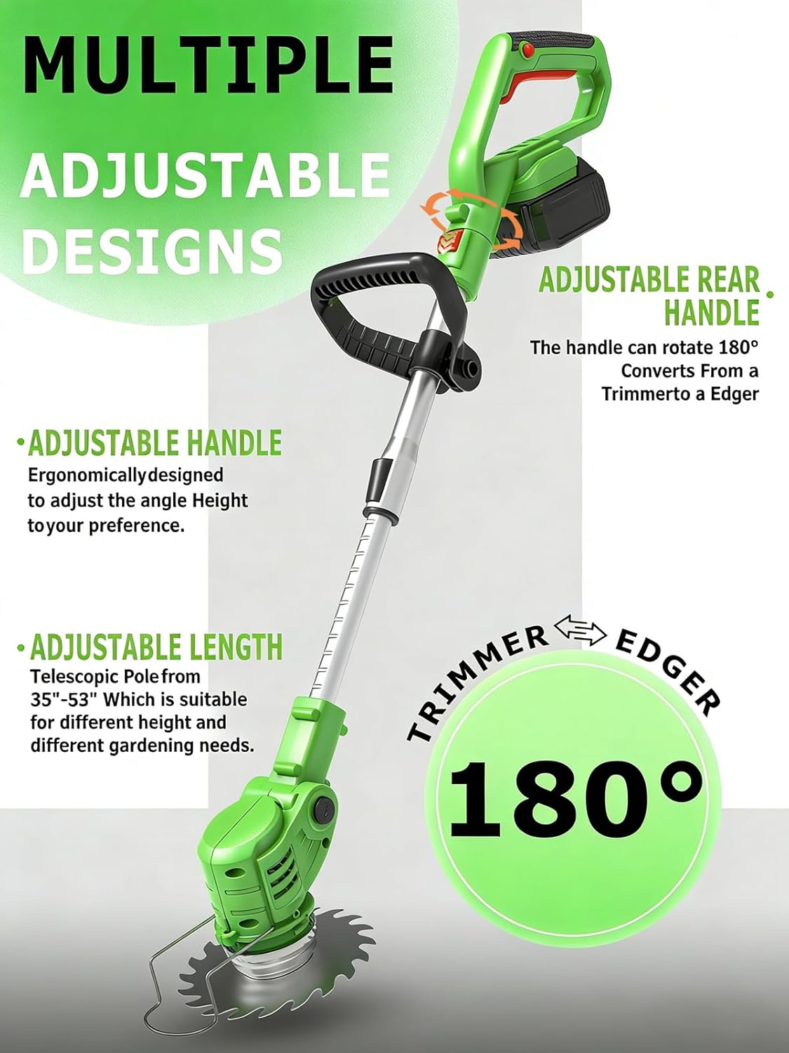 Electric Weed Wacker Cordless: 21V Battery Powered Weed Eater with 2 * 2.0Ah Battery, Charger & 5 Types Blade Lightweight Grass Trimmer for Garden Yard Lawn Work