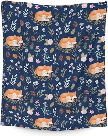 Mercuryelf Fox Throw Blanket - Soft, Fuzzy & Warm - 40x50 Inches Flannel Blankets for Travel, Office - Dark Blue Cute Throws Gift for Girls, Boys