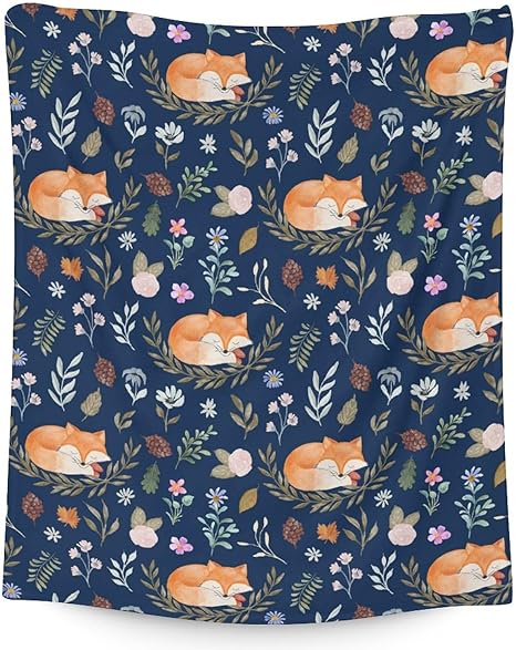 Mercuryelf Fox Throw Blanket - Soft, Fuzzy & Warm - 40x50 Inches Flannel Blankets for Travel, Office - Dark Blue Cute Throws Gift for Girls, Boys