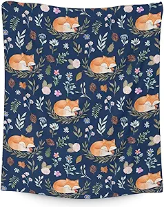 Mercuryelf Fox Throw Blanket - Soft, Fuzzy & Warm - 40x50 Inches Flannel Blankets for Travel, Office - Dark Blue Cute Throws Gift for Girls, Boys