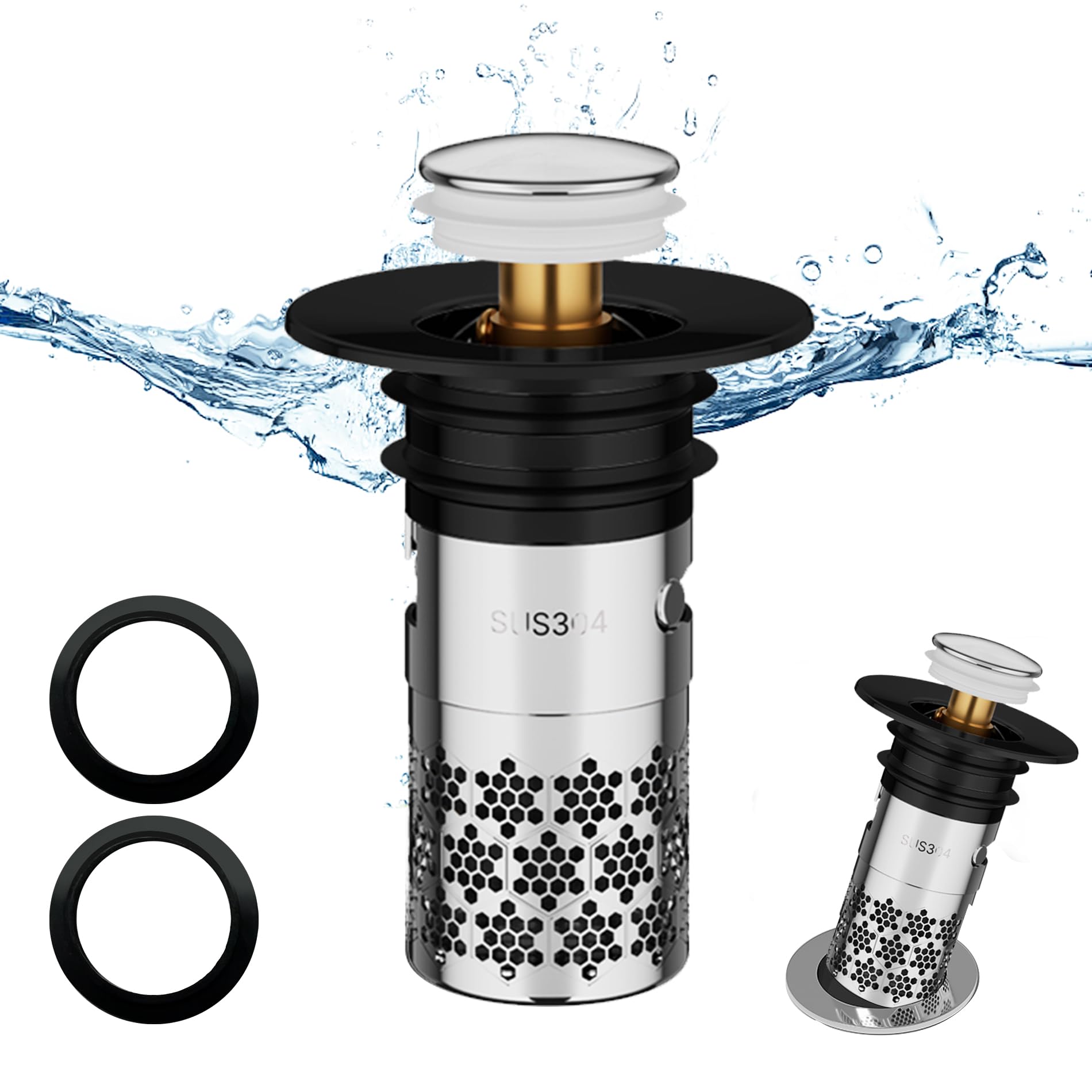 2 Piezas Tapón De Lavabo Universal, 34-40mm Tapon Lavabo Pop UP Con Filtro Antiobstrucción Tapon Fregadero Y Cesta Antiobstrucción, Tapón Para Lavabo Para Cocina Y Baño