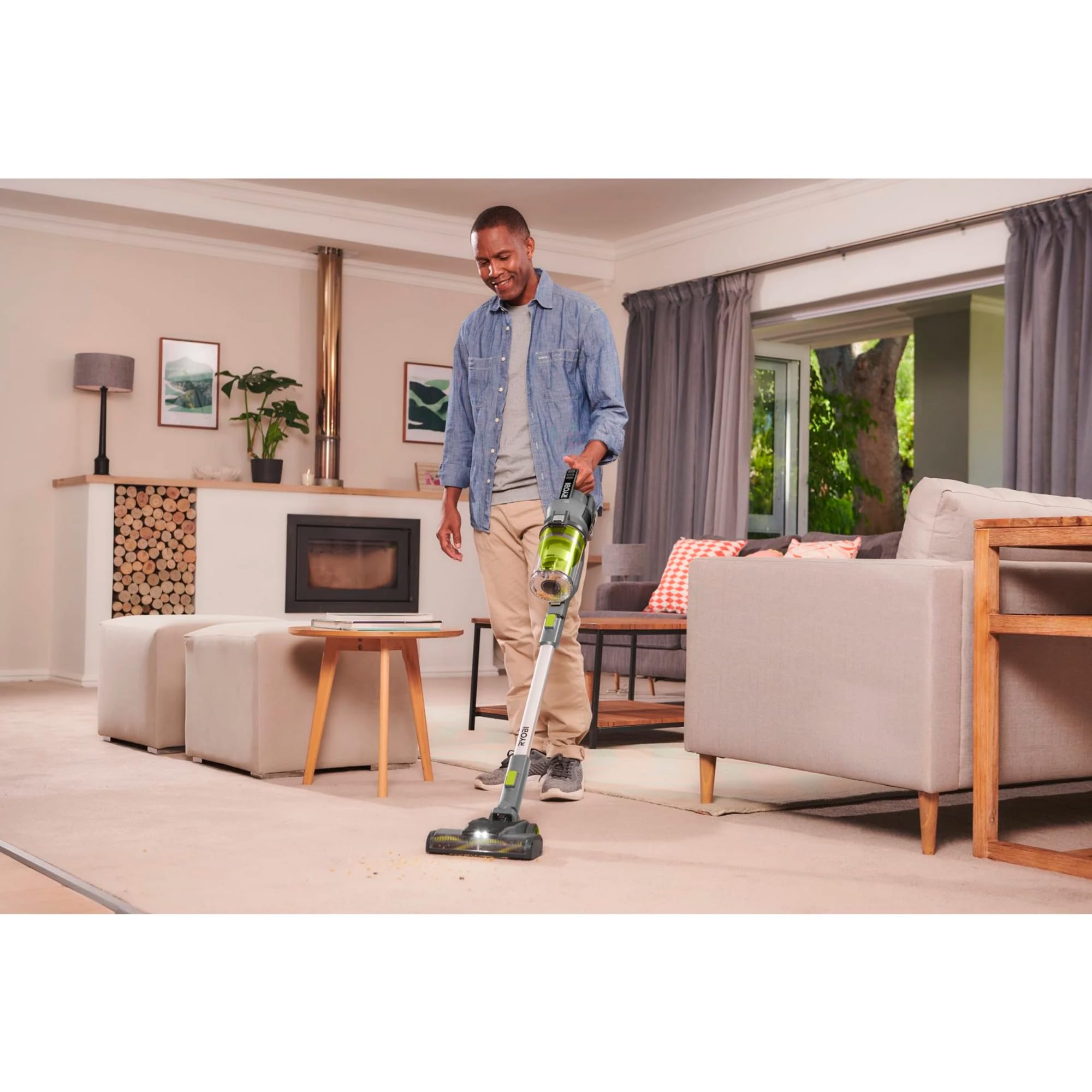 RYOBI 18 V ONE+ Akku-Staubsauger RSVS18-0, 30 AW Saugleistung, Dual-Zyklon-Filtration, HEPA-Filter, LED-Düse, ohne Akku und Ladegerät, Anthrazit