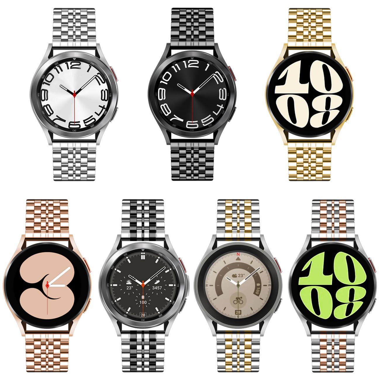 Bracelet de rechange en acier inoxydable doré compatible avec Samsung Galaxy Watch 6/5/4/Active 2 40 mm/44 mm, 4 Classic 46 mm, 42 mm/Galaxy 3 41 mm, 20 mm, pour homme et femme