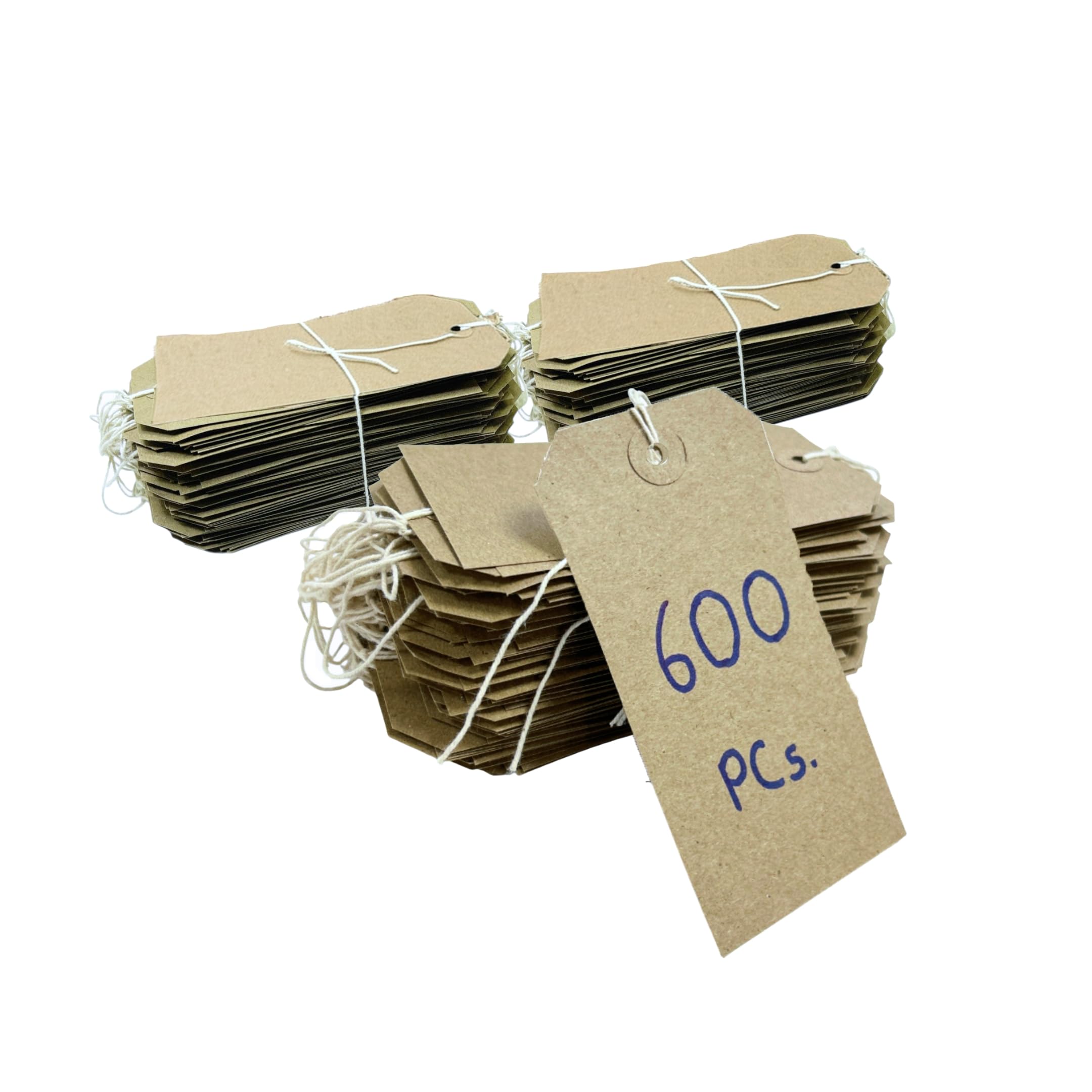 Pack of 600 Brown Buff Strung Tags 70mm x 35mm - Manila Shipping Labels with String for Luggage, Parcel Identification, Inventory Control, Warehouse, Retail & Office Use