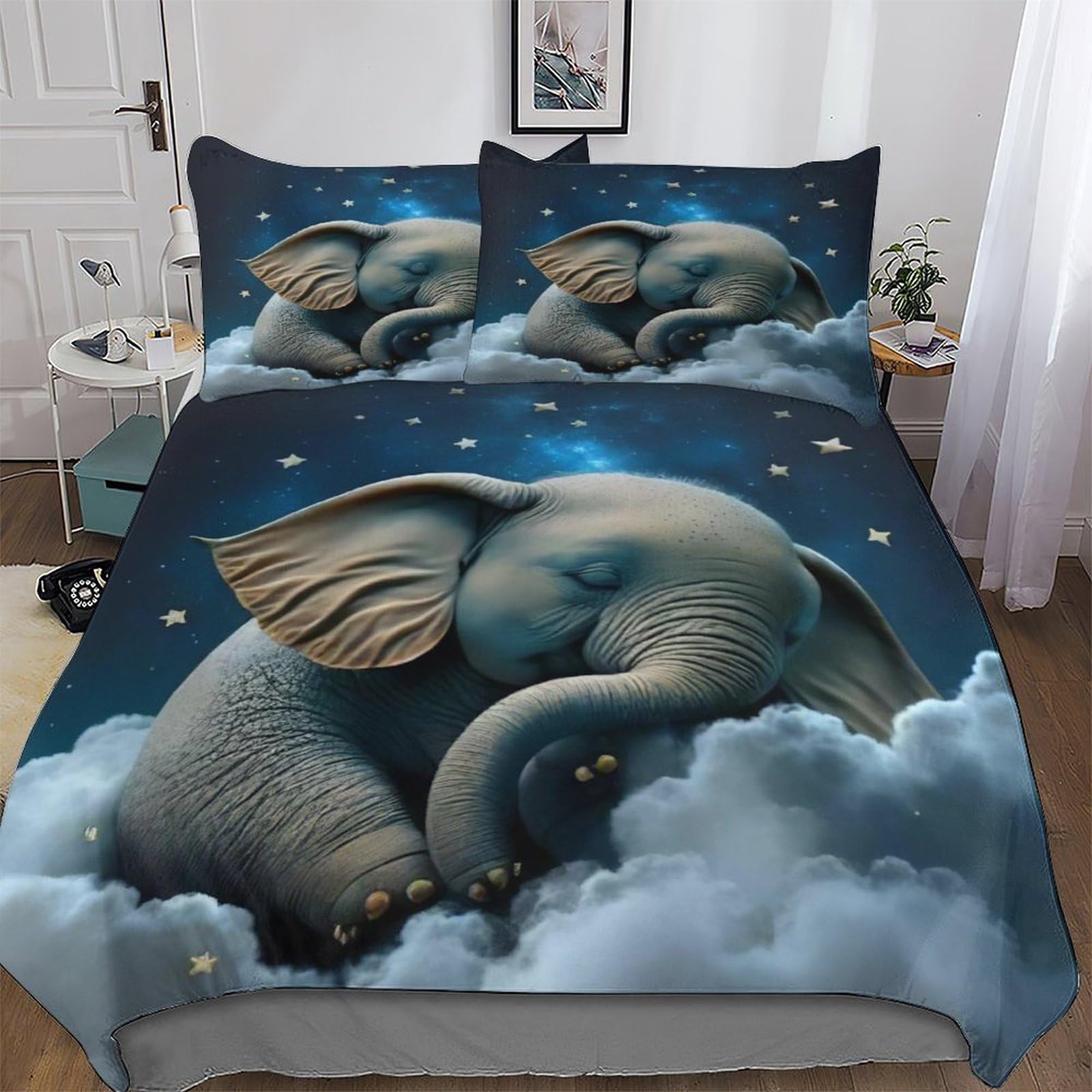 Housse de couette éléphant 220x240 cm parure de lit 3 pièces en microfibre douce avec taies