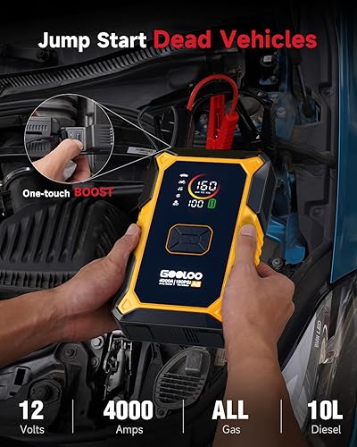 Miniatura 2 de GOOLOO Arrancador de coche A5 con compresor de aire, arrancador portátil de 4000 A (todo gasolina10.0 L diésel) con inflador de neumáticos de