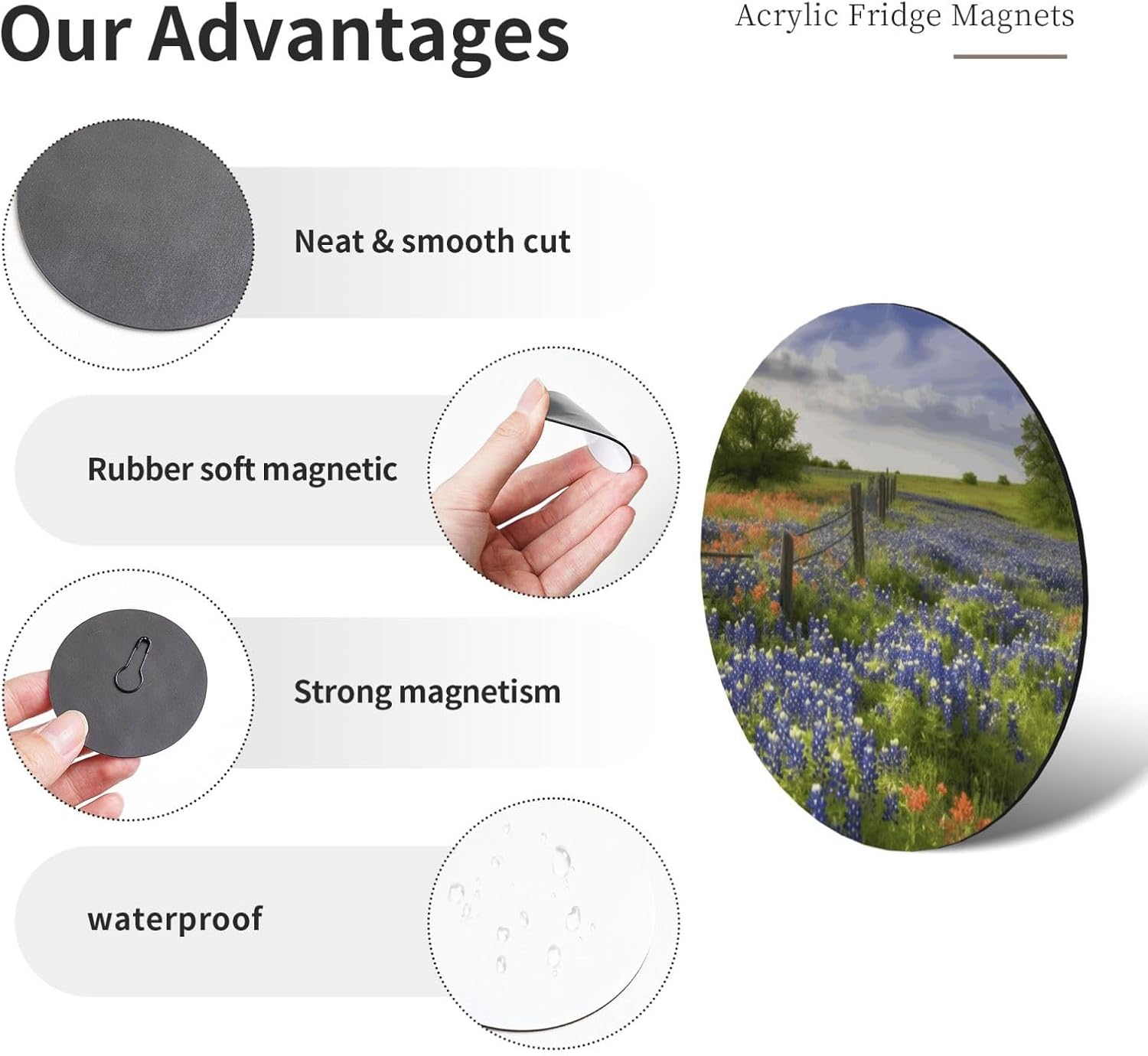 Fridge Magnets Waterproof Heavy Duty Small Magnets for Fridge Texas Bluebonnets Scenery Refrigerator Magnets Mini Round Cute Decorative Magnets for Crafts Home Kitchen Office Whiteboard Decor image 2