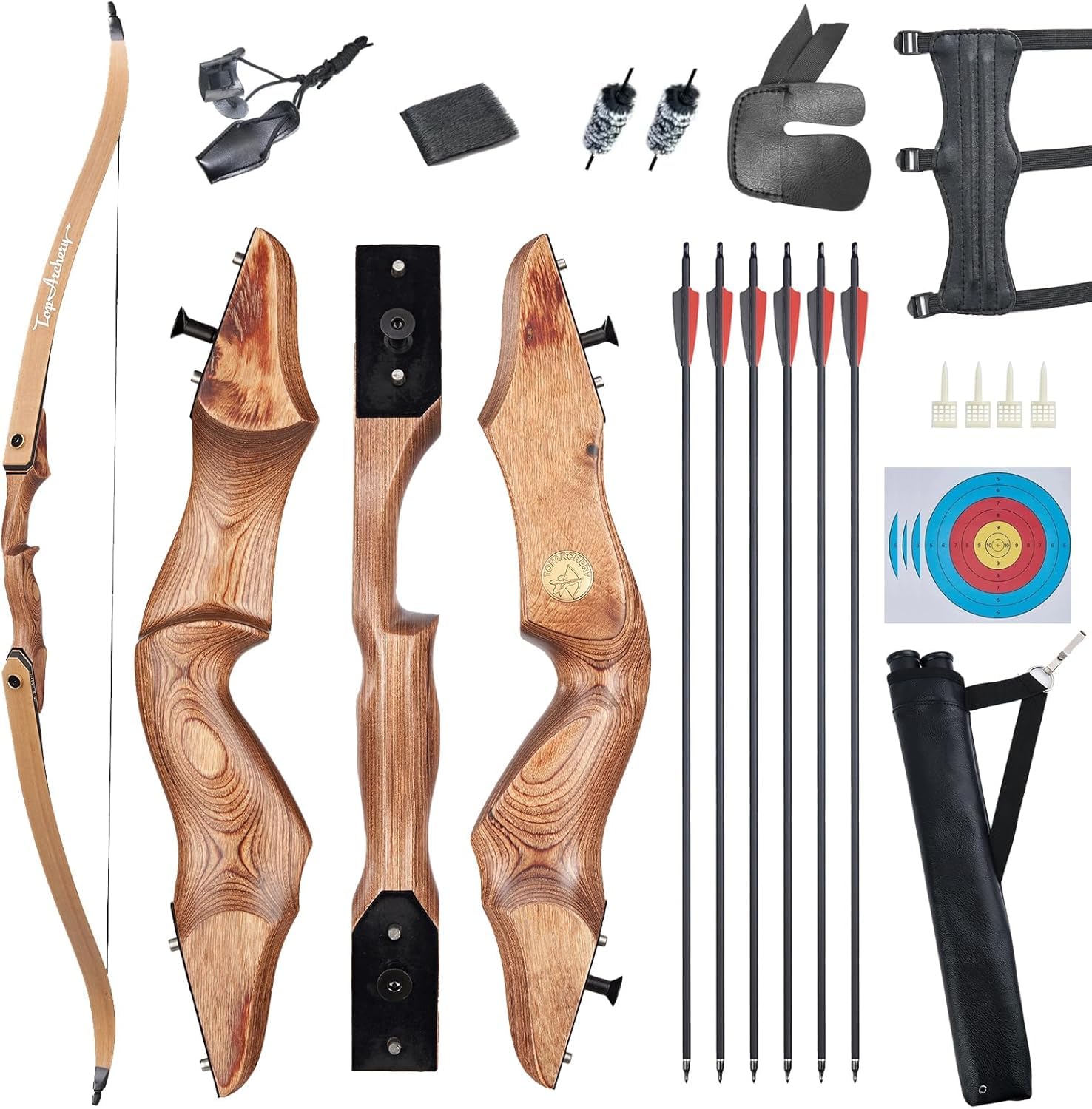 TOPARCHERY Pfeil und Bogen Set Erwachsene 60 Zoll Recurve Bogen Sportbogen Jagdbogen Bogenschießen für Erwachsene & Einsteiger 30-50lbs