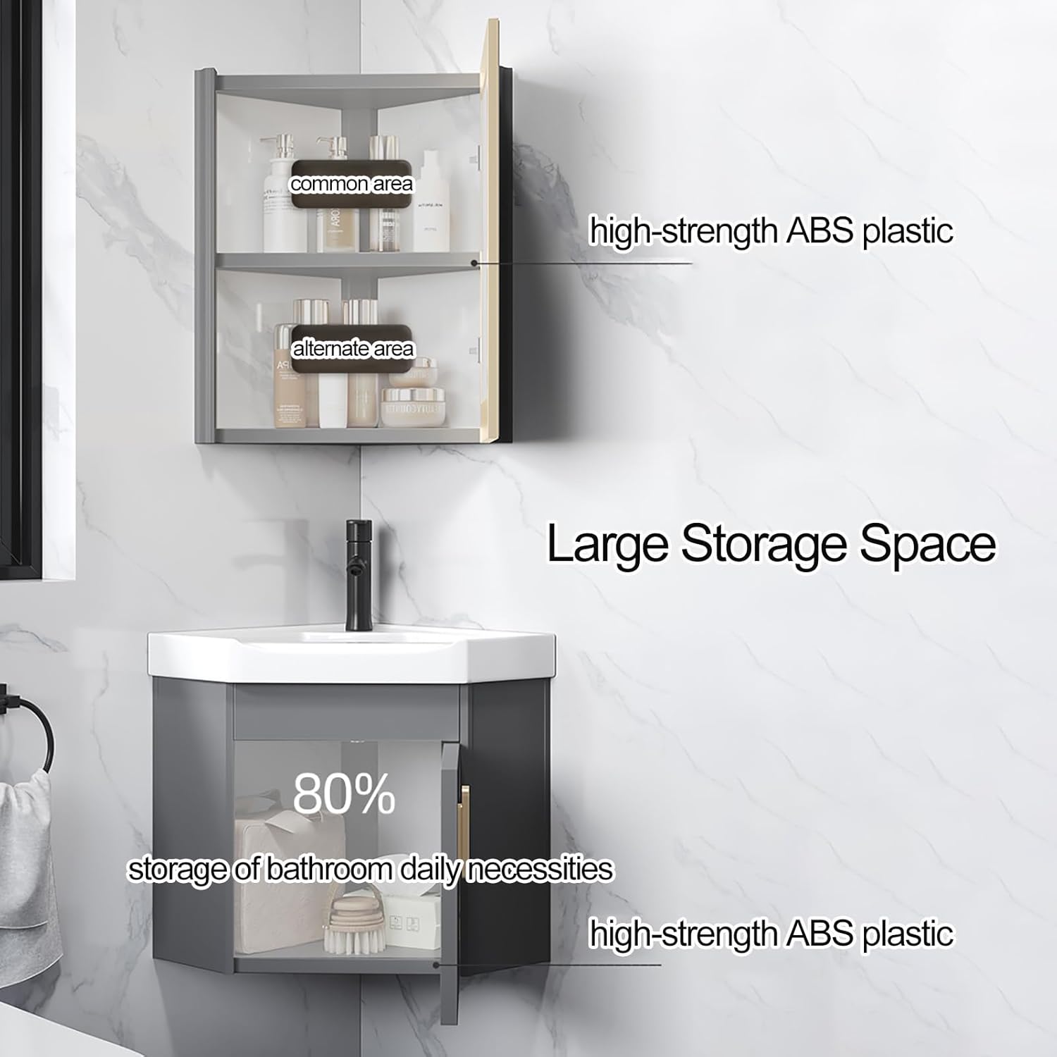 Corner Bathroom Vanity with Smart Mirror Cabinet, Ceramic Sink, Intelligent Defogging, Wall-Mounted Space-Saving Combo for Small Bathrooms