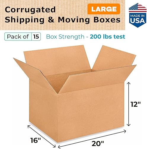 Miniatura 2 de Cajas grandes de envío y mudanza de 20 pulgadas de largo x 16 pulgadas de ancho x 12 pulgadas de alto (paquete de 15)  Extra fuerte 200 lb vs