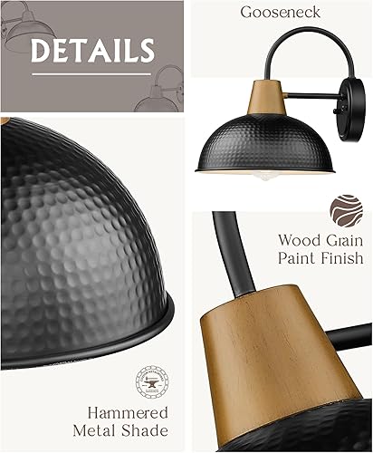 Miniatura 2 de FEMILA Paquete de 2 luces de granero para exteriores moderna lámpara de cuello de cisne para exteriores lámpara de porche con pantalla de metal