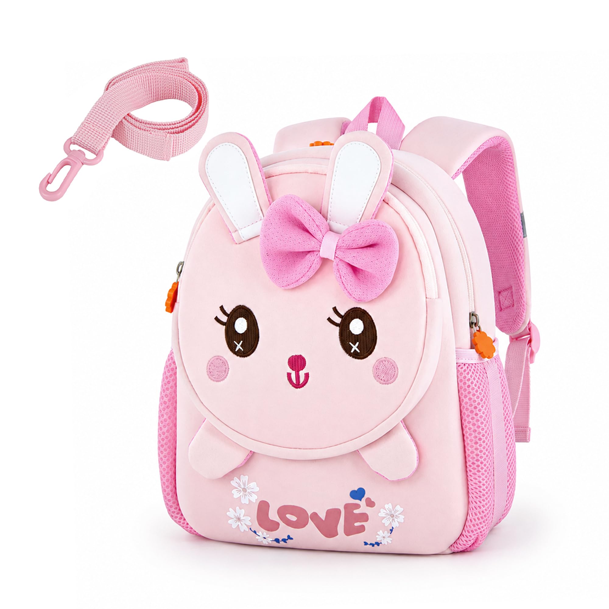 Toddler Backpack with Leash, 3D Bunny Backpack for Girls 1-4, Pink