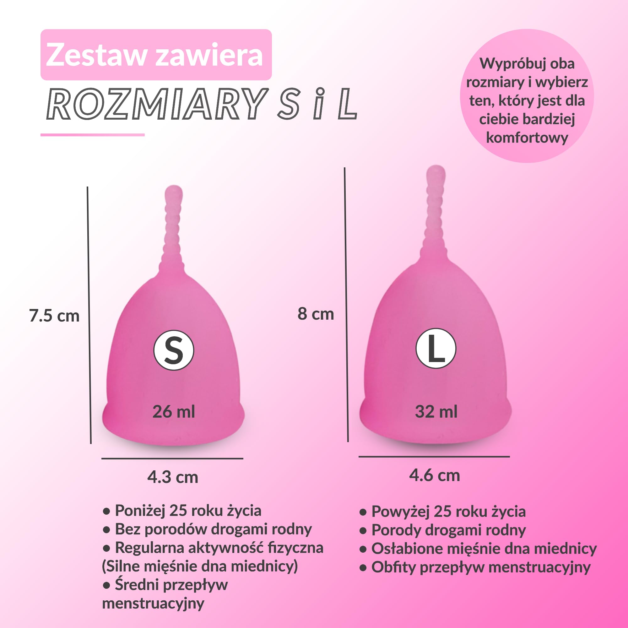 Zestaw 2 Kubeczki Menstruacyjne do Okresu w Rozmiarach S i L z Kubeczkową Sterylizatorką - Wielokrotnie Używany Kubeczek Menstruacyjny tampon i podkładka alternatywa