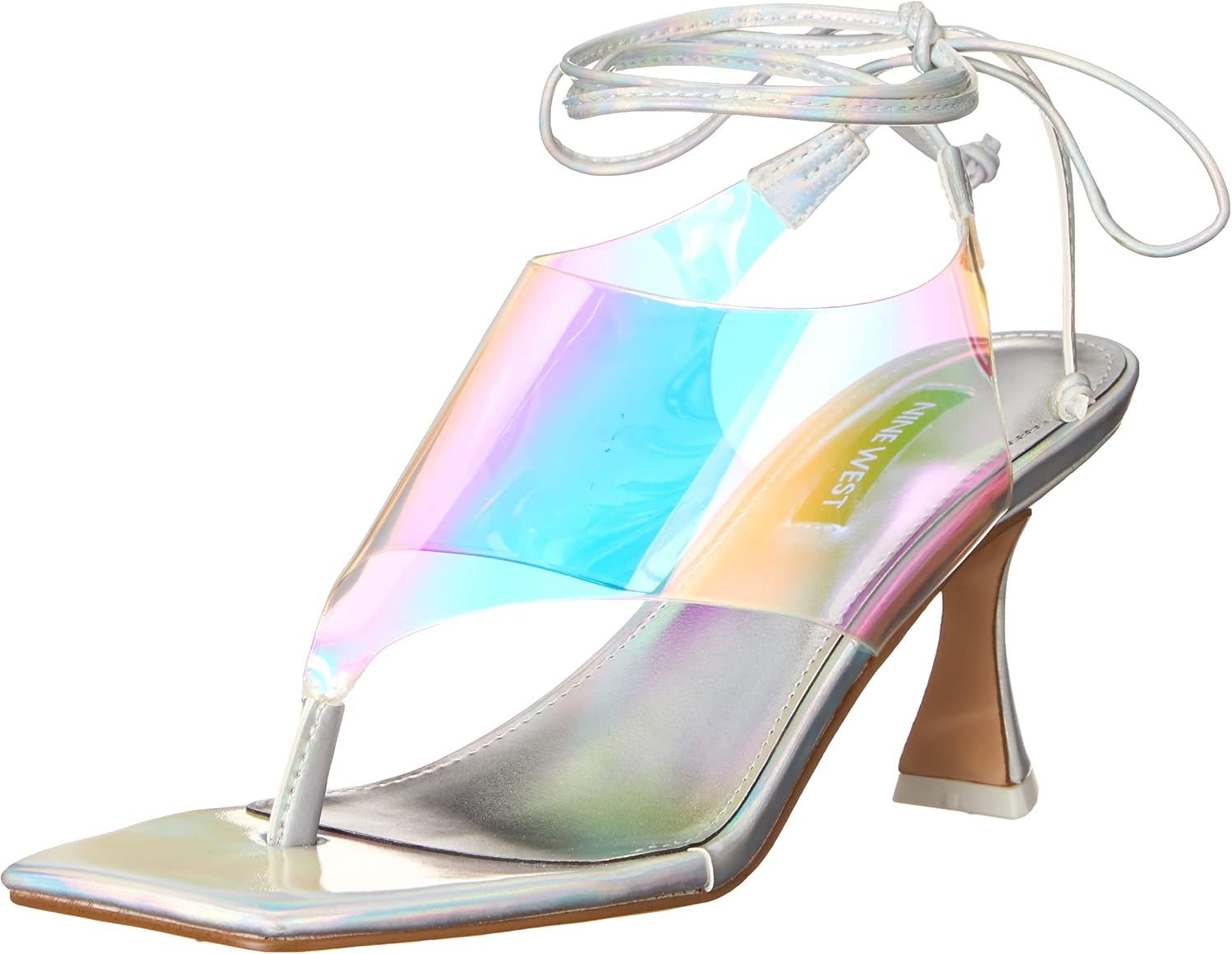 Nine West Women's POPI3 Heeled Sandal, Silver/Blue Multi, 7