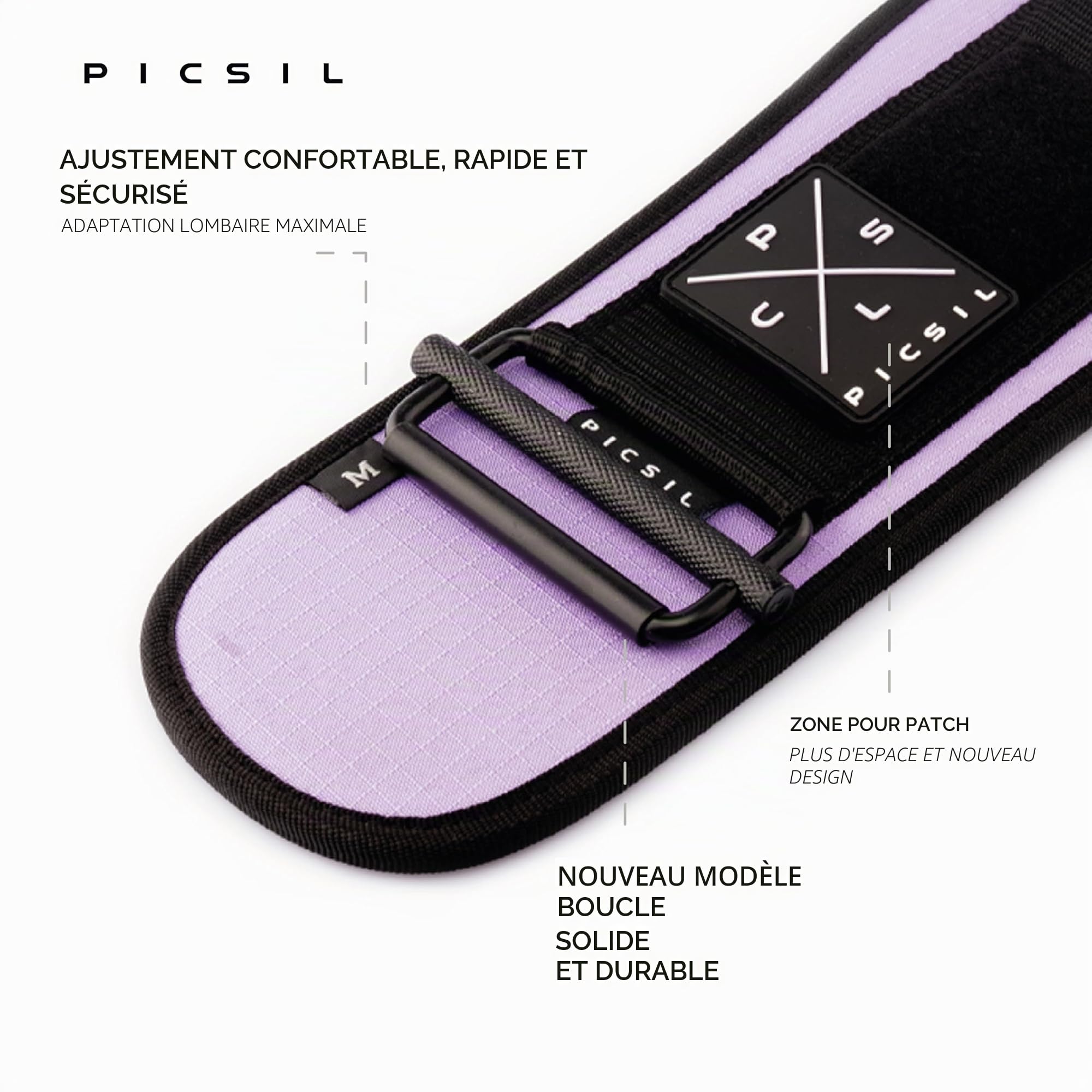 PICSIL - Ceinture Powerlifting en Cuir Synthétique, Support Lombaire pour Squat, Développé Couché et Deadlift, Réglable avec Velcro