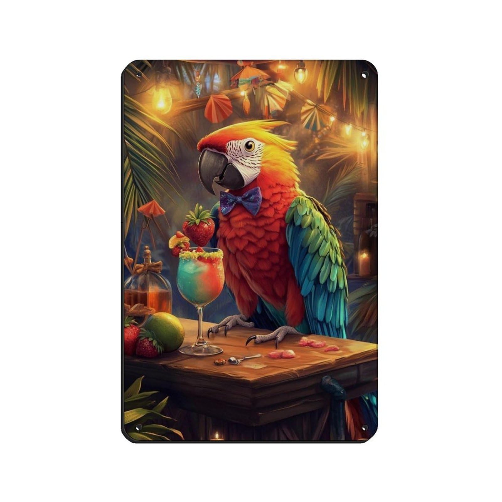 Lxwnze 20L X 30W Cm Tropical Parrot Bar,Colorful Bird Poster Tin Sign Vintage Metal Pub Club Cafe Bar Home Wall Art Decoration Poster Retro 8X12inch(20X30cm)