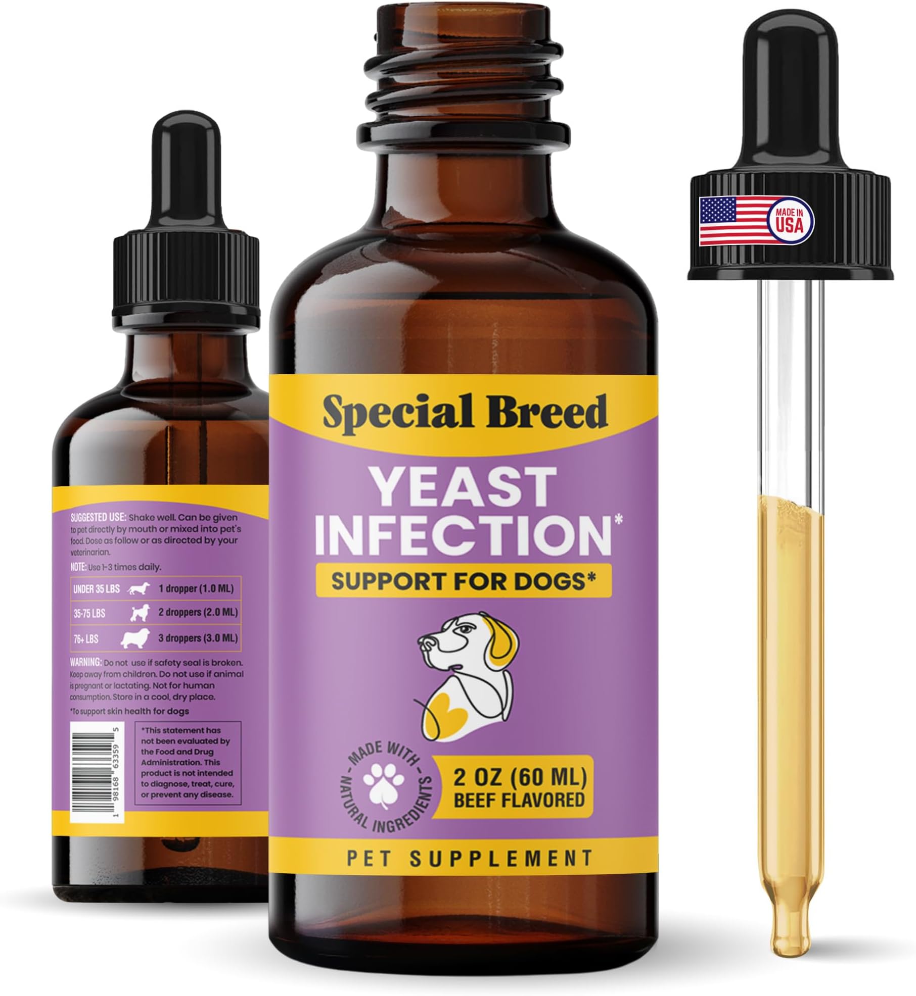 Natural Yeast Infection Relief for Dogs – Itchy Skin & Ear Treatment, Supports Allergy & Immune Health, Reduces Itching, Irritation & Inflammation, Liquid Drops, 4oz